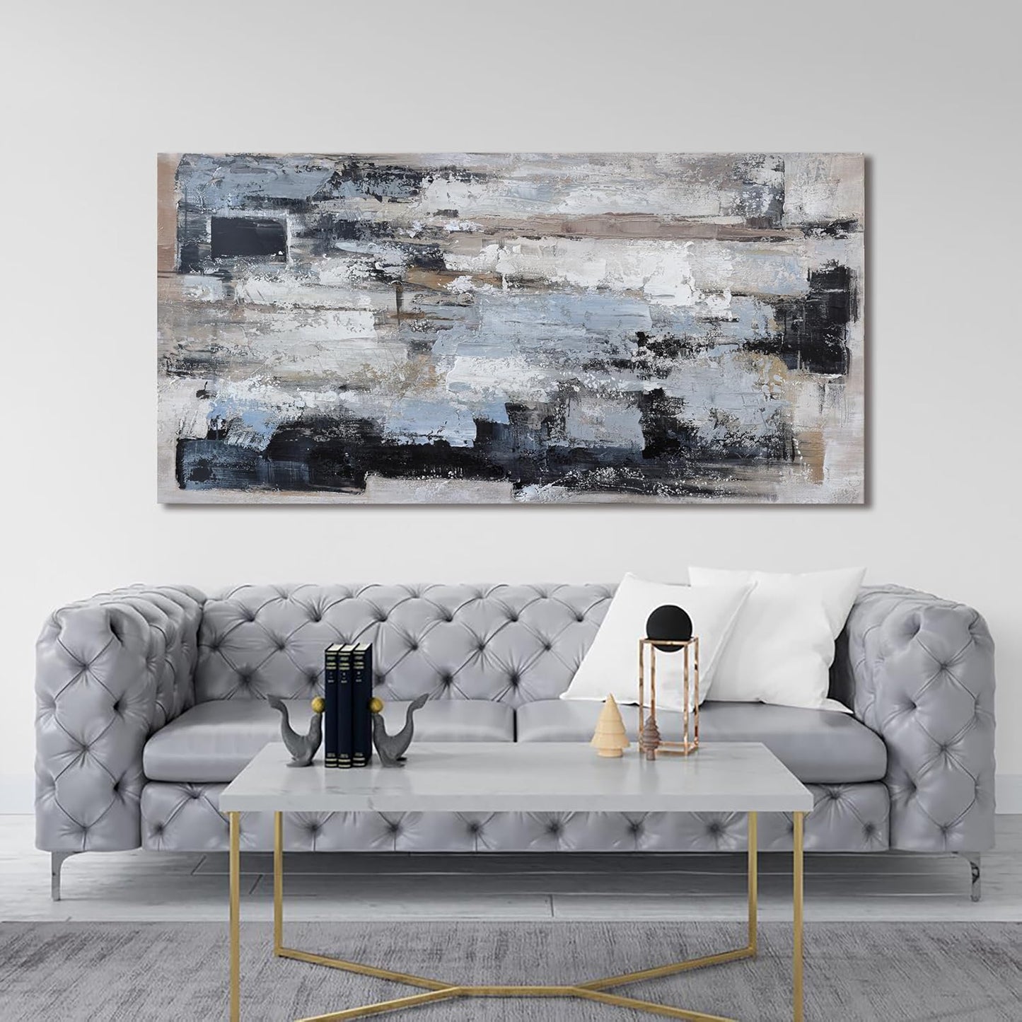 KUPTEU Canvas Wall Art Decor Modern Large Wall Art For Living Room Abstract Art Blue Black Wall Art Prints Artwork for Walls Abstract Canvas Art Wall Decor Bedroom Office Decor 24"x48"