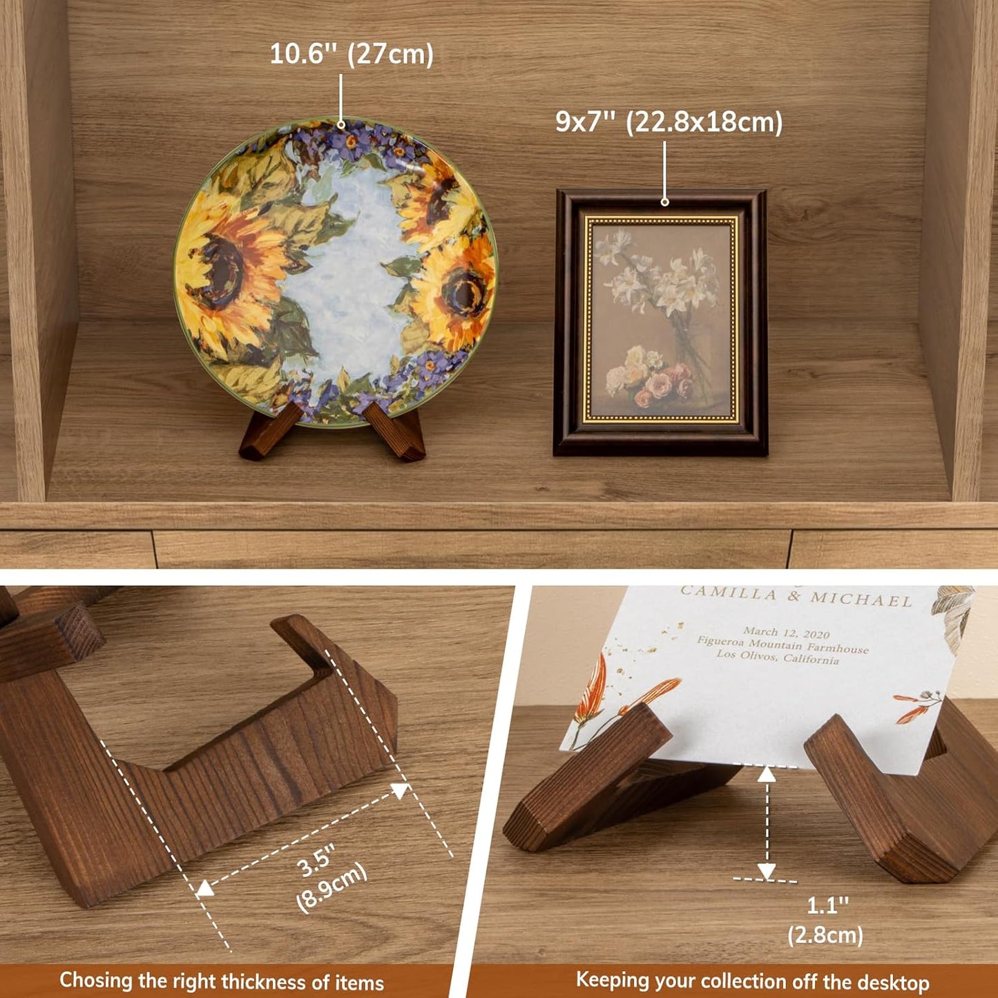 Bowl Stands for Display, 3 Pack 4.5 Inch Plate Holder, Wooden Easel Frame Holder, Display Stand for Large Deep Platters and Dishes, 4.5" H x 6.2" W x 5.5" D(For Bowls under 3.5" in Depth)