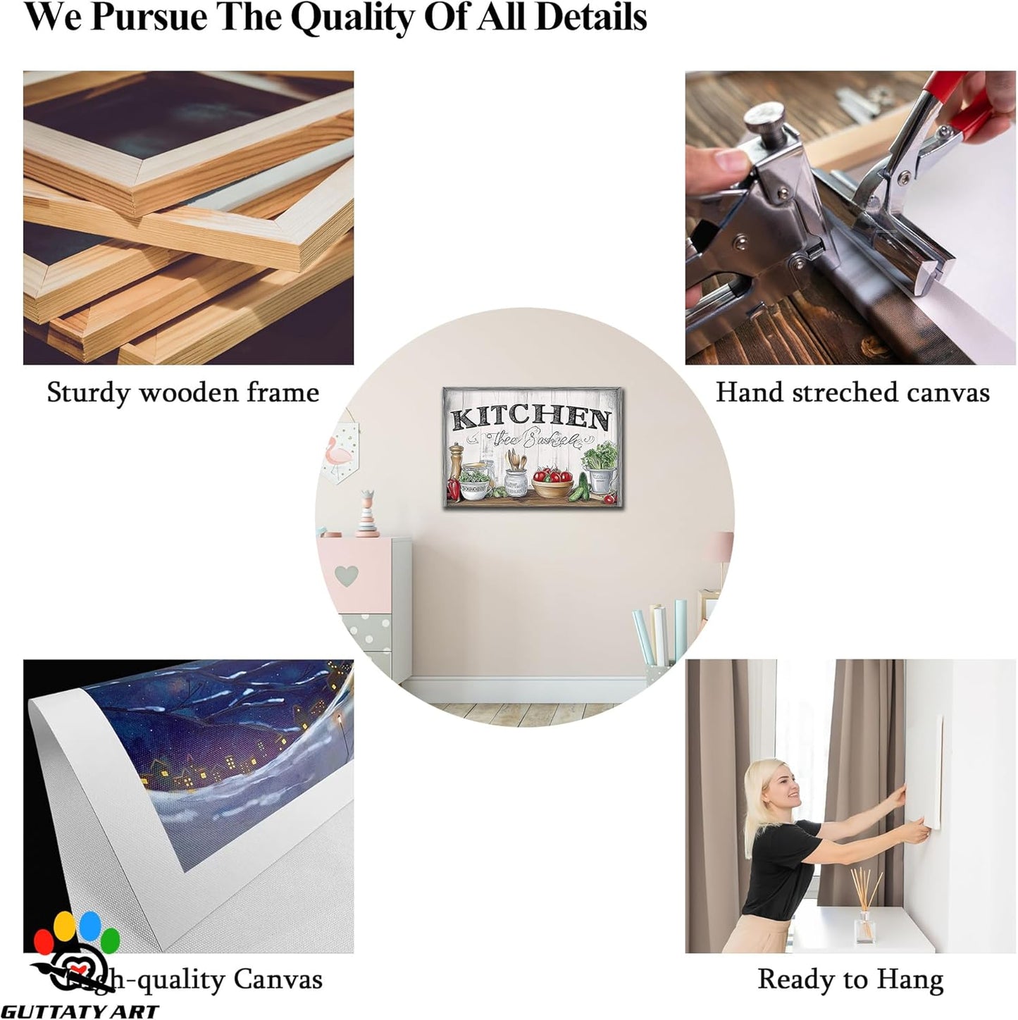 GUTTATY Kitchen Pictures Wall Decor, Farmhouse Wall Art Decor Various Vegetables and Spoon Painting for Dinning Room Restaurant Decor, Mother's Day Gift for Grandma Mom Hanging Artwork 12×18 Inch