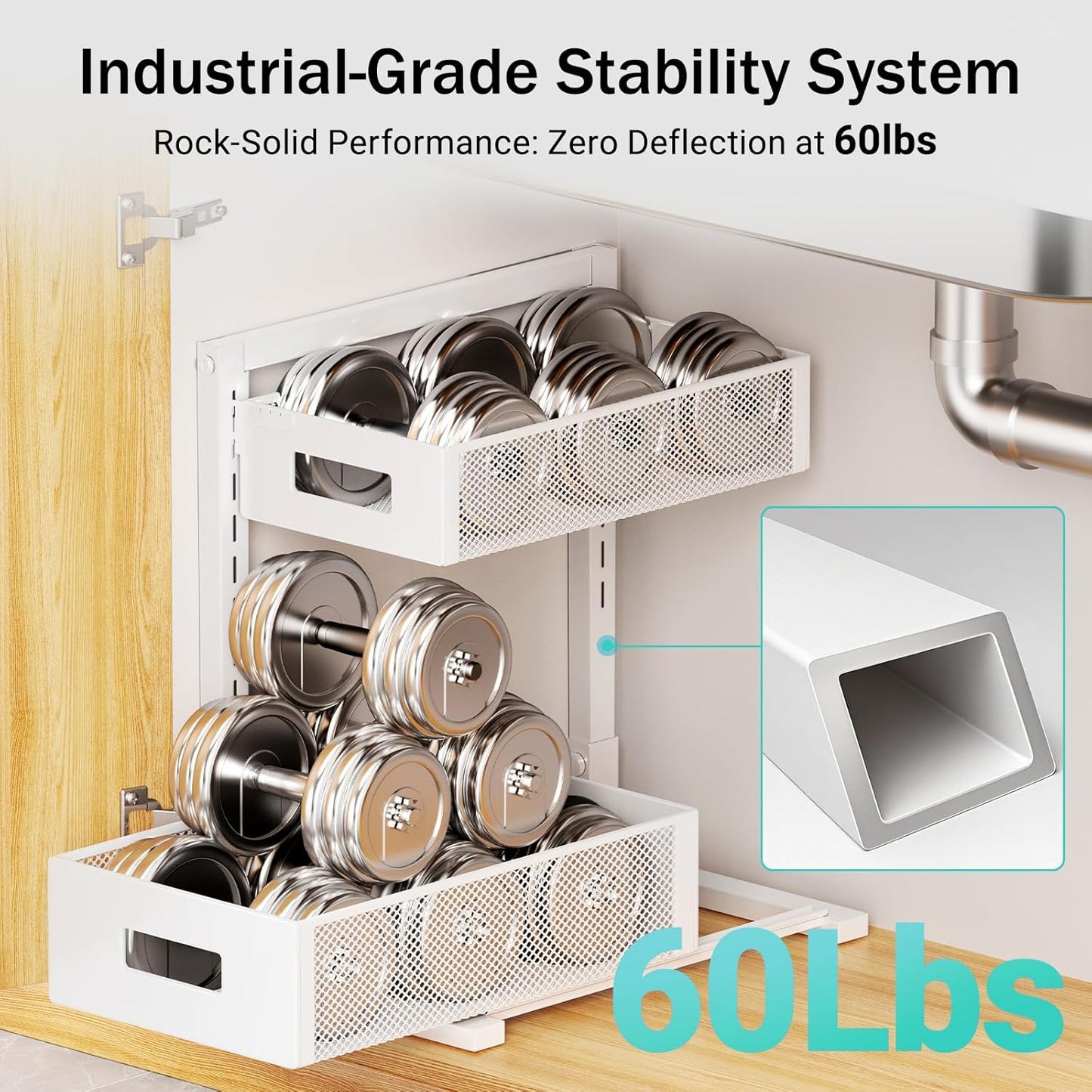 Under Sink Organizer Adjustable Height 2 Tier Bathroom Organizer Pull Out Cabinet Organer kitchen organizers and storage fridge organizers and storage,White,XL-1 Pack