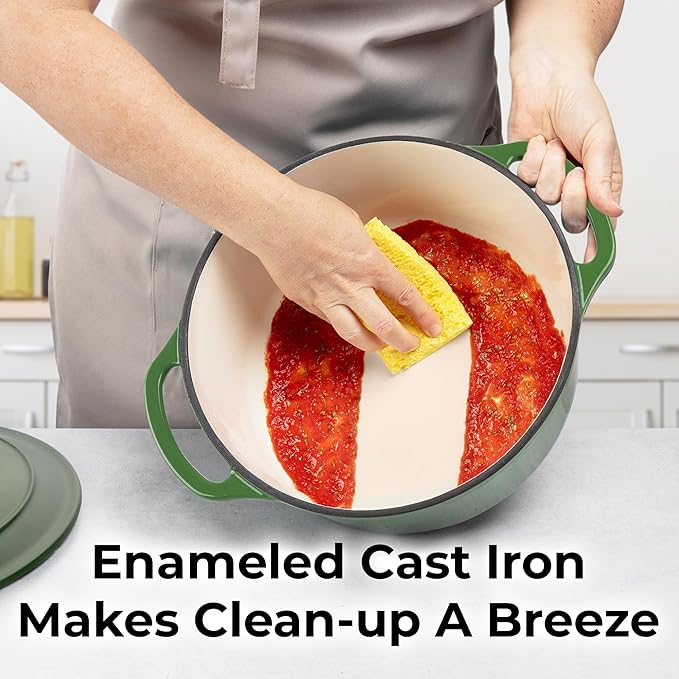 Zulay Kitchen 6 Quart Enameled Cast Iron Dutch Oven Pot with Lid – Premium Durability & Oven Safe up to 500°F – Heavy Duty Cookware Perfect for Bread Baking, Stews, Braising & Roasting – Green