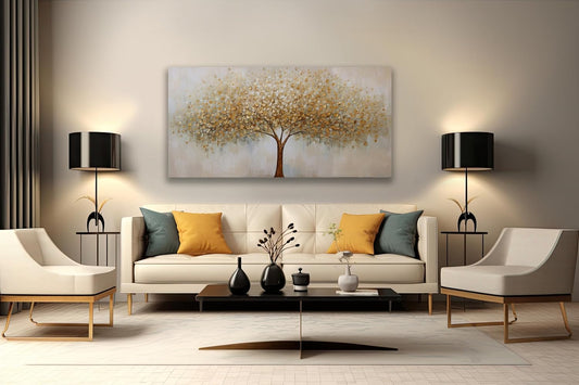 VHMING Abstract Wall Art Gold Tree of Life Artwork Canvas Painting Textured Tree Pictures Wall Decor for Living Room Bedroom Dining Room Home Office Decor 20"x40"