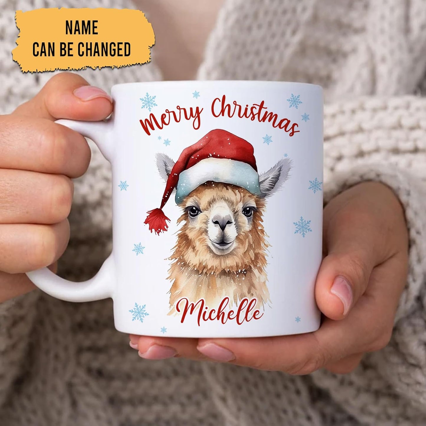 Hyturtle Personalized Gifts Llama Lover - Llama Wearing Santa Hat Custom Name Ceramic Coffee Mug Cup 11oz - Cute Animal Lovers Gifts For Women, Girl kids Family On Birthday, Christmas