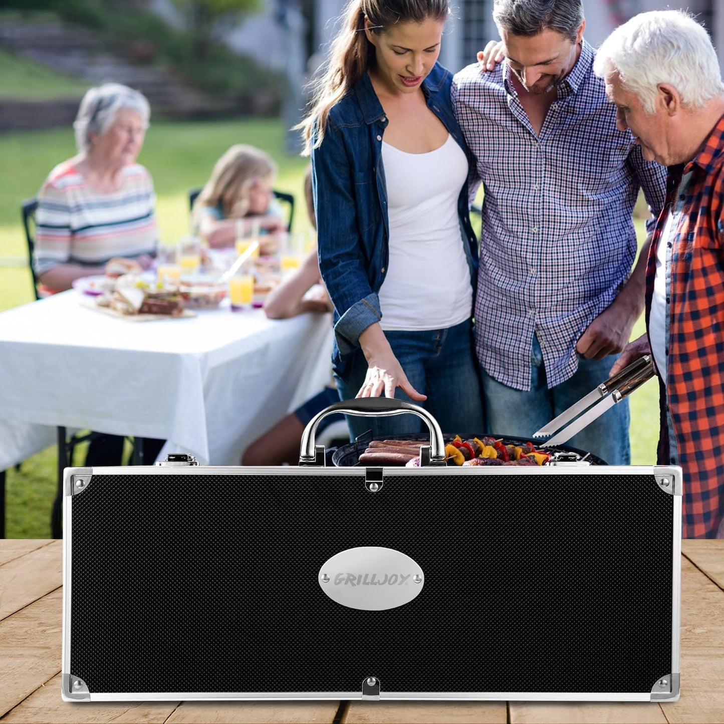 Grilljoy BBQ Accessories Grill Tools Set - 22PCS Stainless Steel Barbecue Grill Accessories for Outdoor Grill with Black Aluminum Case - Christmas Grilling Gifts for Men & Dad -Grill Tools Kit