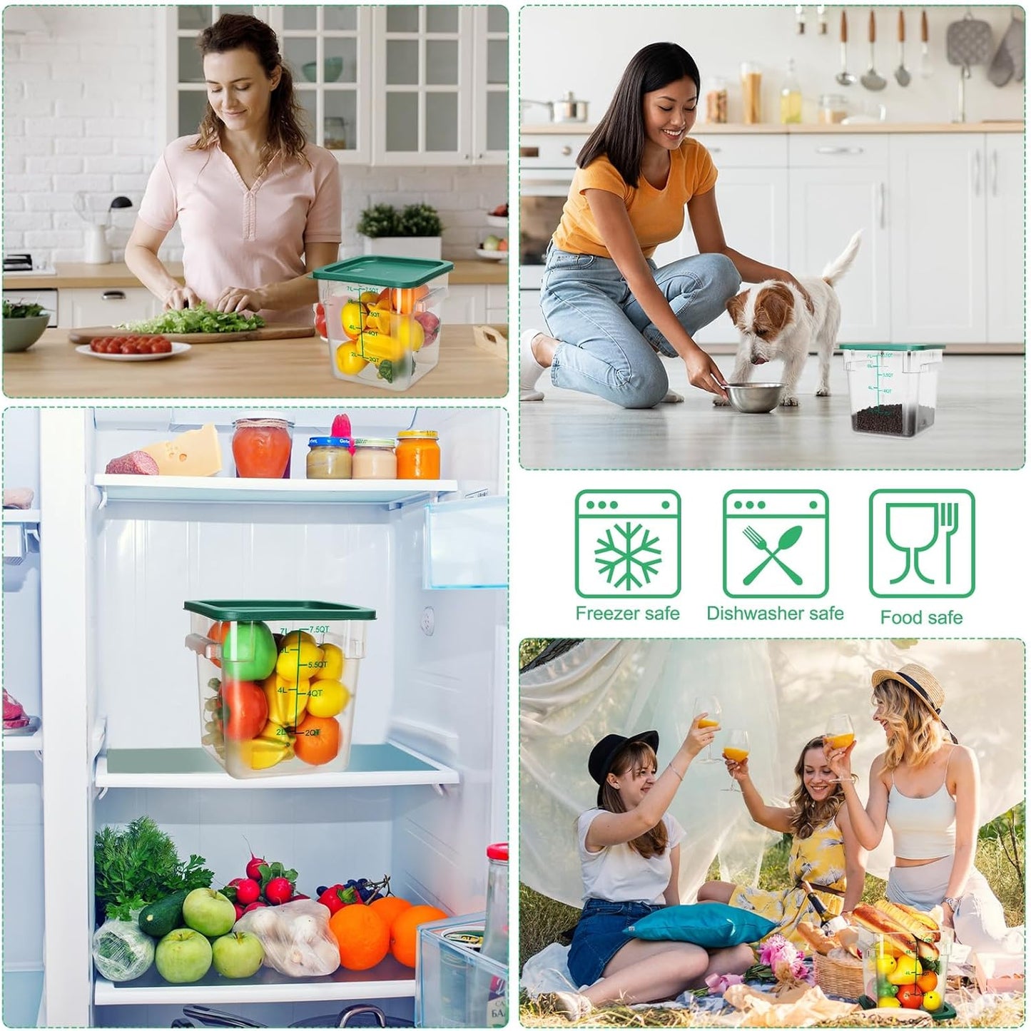 Lallisa 12 Pack 8 Qt Clear Food Storage Container with Handles and Lid Commercial Grade Square Food Storage Containers Polycarbonate Air Tight Box for Home Restaurant Kitchen