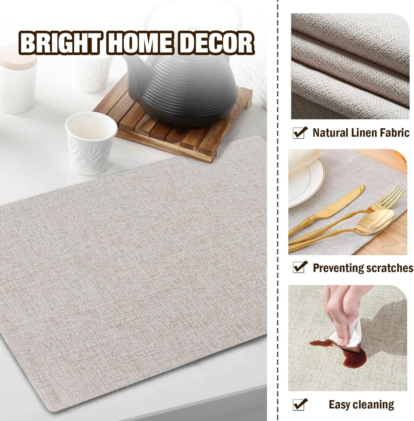 Cloth Placemats Set of 6, 14 x 19 Inch Cotton Linen Quilted Placemats Set of 6, Washable Farmhouse Dining Table Mats for Indoors & Outdoors