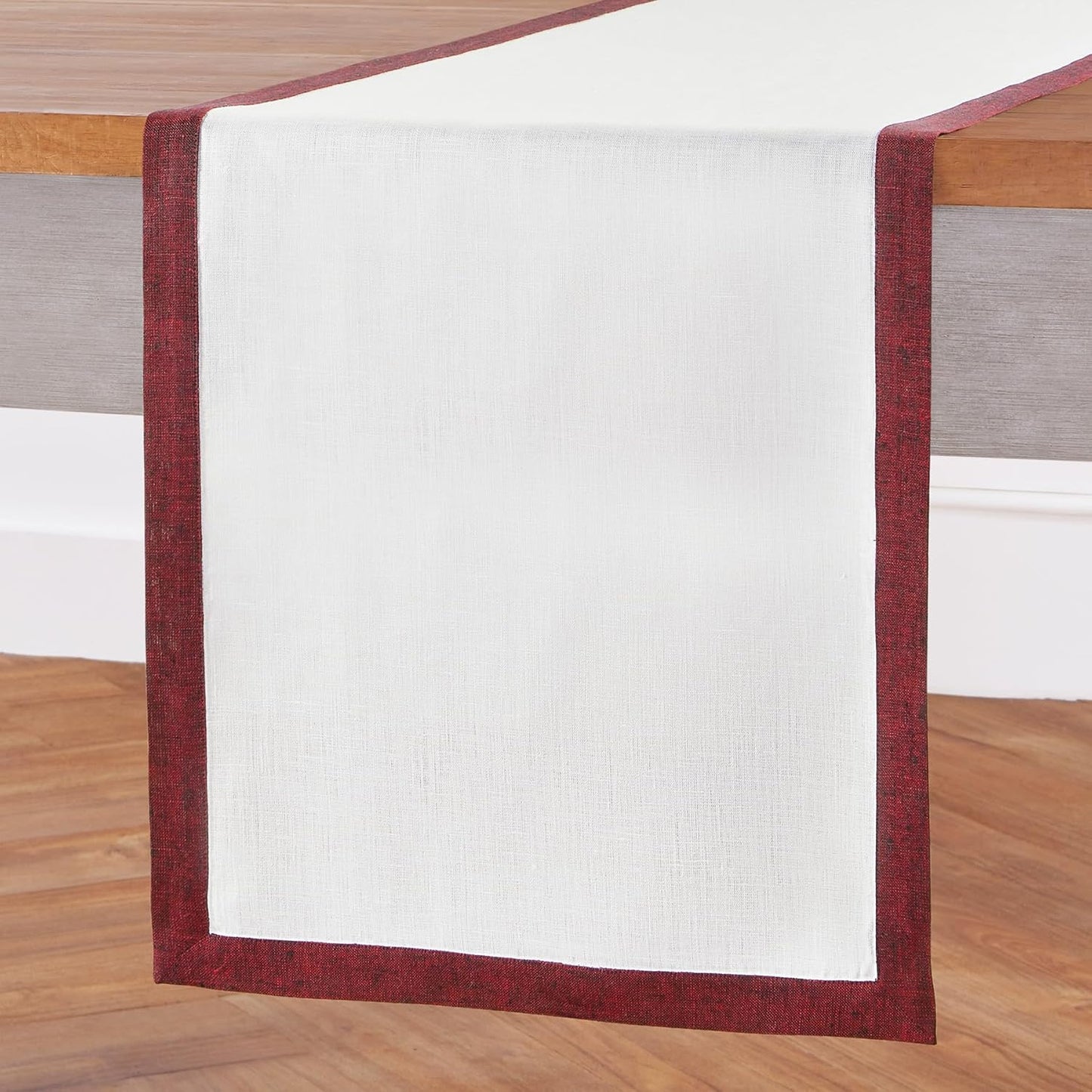 Solino Home Linen Table Runner 36 Inches - 100% Pure Linen Red Garnet and White Small Table Runner 14 x 36 Inch Ideal for Dresser and Coffee Tables - Fall, Thanksgiving, Christmas, Holiday - Classic