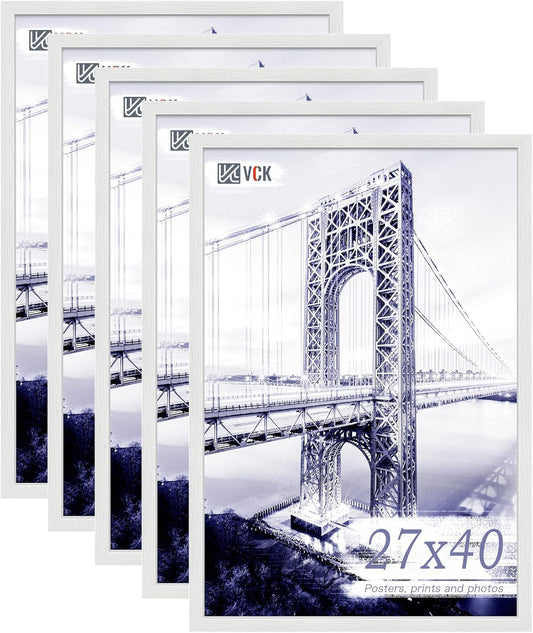 VCK 27x40 Poster Frames Set of 5, Exclusive Woodgrain White Picture Frame, Wall Mounting Hanging