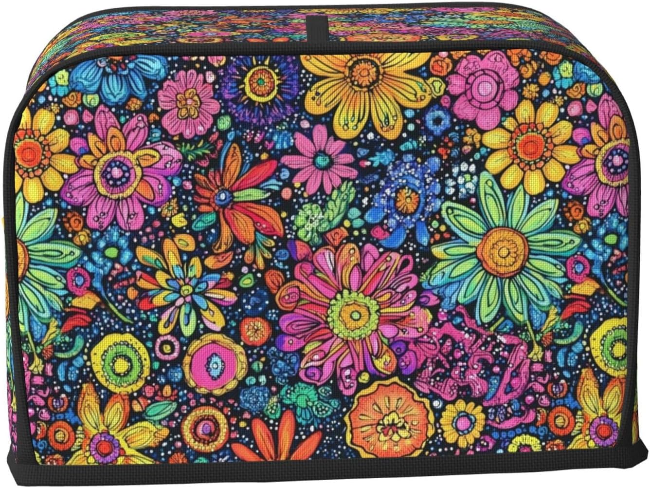 Toaster Cover 2 Slice Colorful Flower Art Kitchen Small Appliance Covers with Pockets Dust and Fingerprint Protection