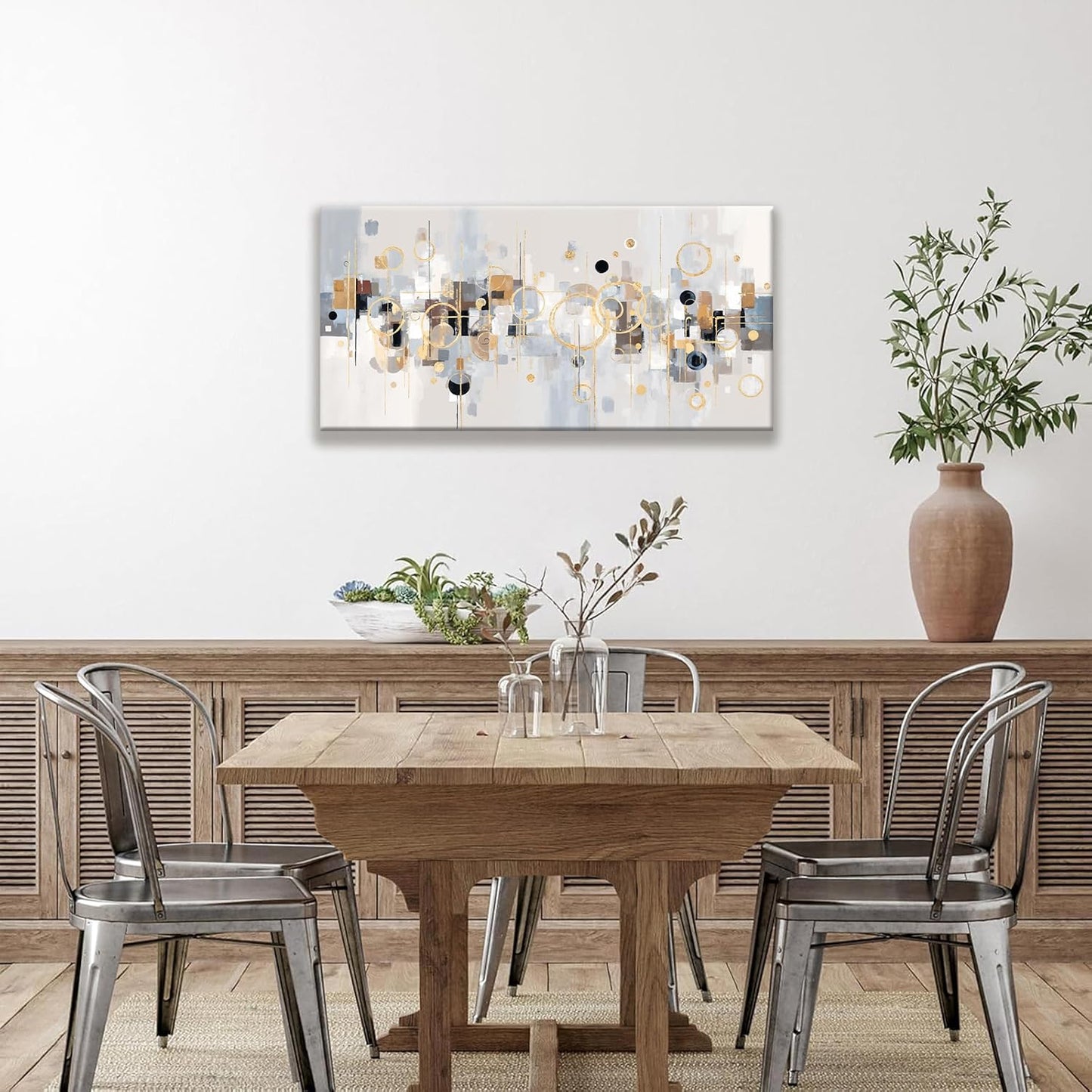 Abstract Wall Art Decor Modern Minimalist Circles Gold Grey Artwork Canvas Wall Art For Bedroom Living Room Kitchen Bathroom Apartment Home Wall Decor 20x40 Inch Ready To Hang