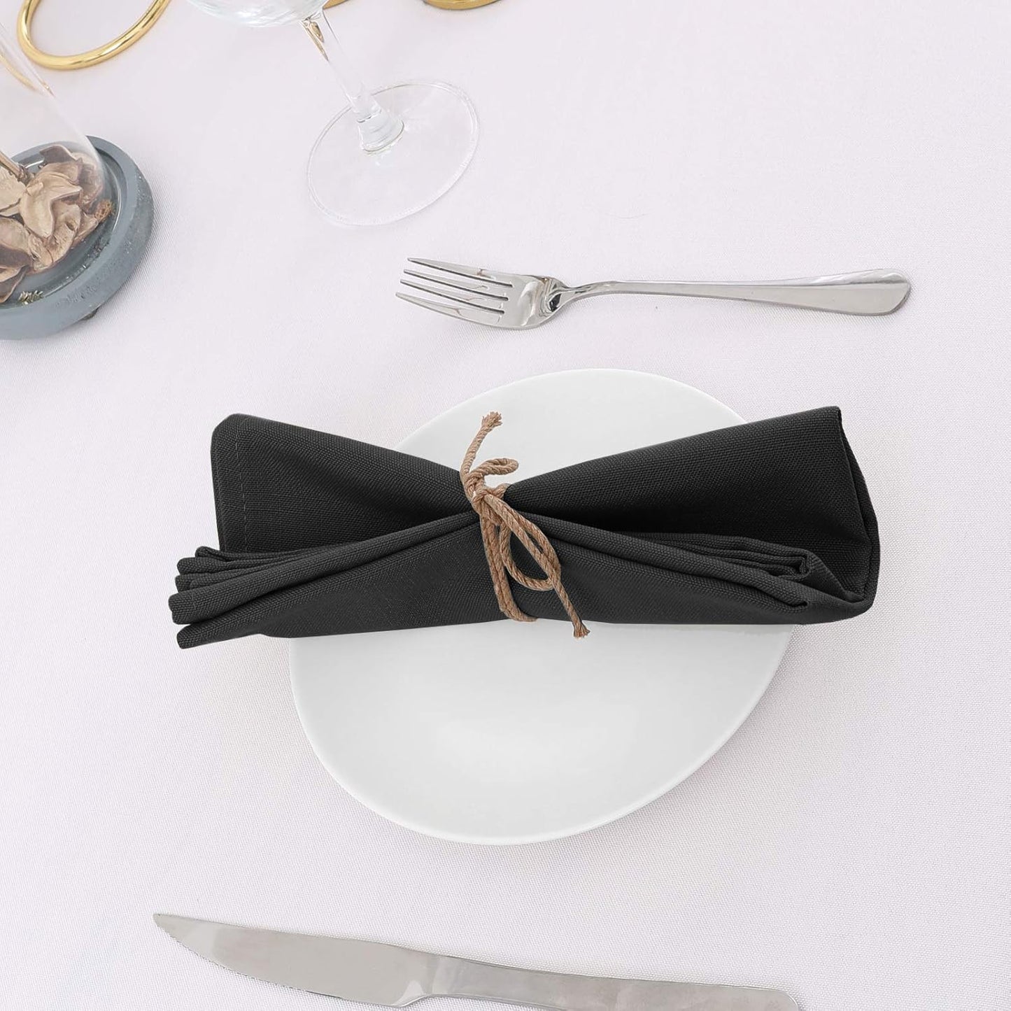 H.VERSAILTEX Cloth Napkins Set of 12 (18" X 18") Linen Textured Dinner Napkins Waterproof Extra Soft Thick Durable Reusable Napkins with Hemmed Edges for Dinners, Weddings and Everyday Use, Black