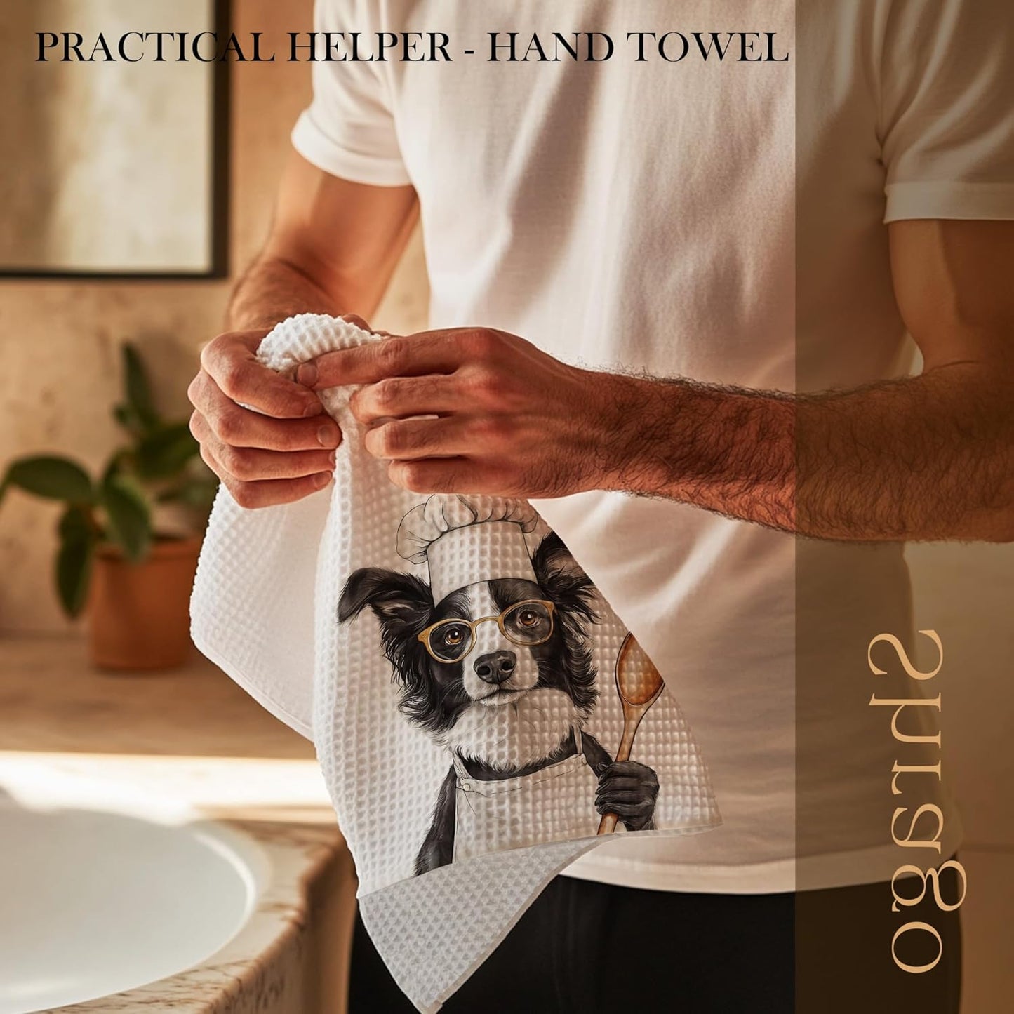 Funny Border Collie Dog Kitchen Towels, Border Collie Gifts for Women Dish Tea Towels for Kitchen, Dog Lovers Mom Dad Owner Gifts Decorative Hand Towels, 16x24 Inch