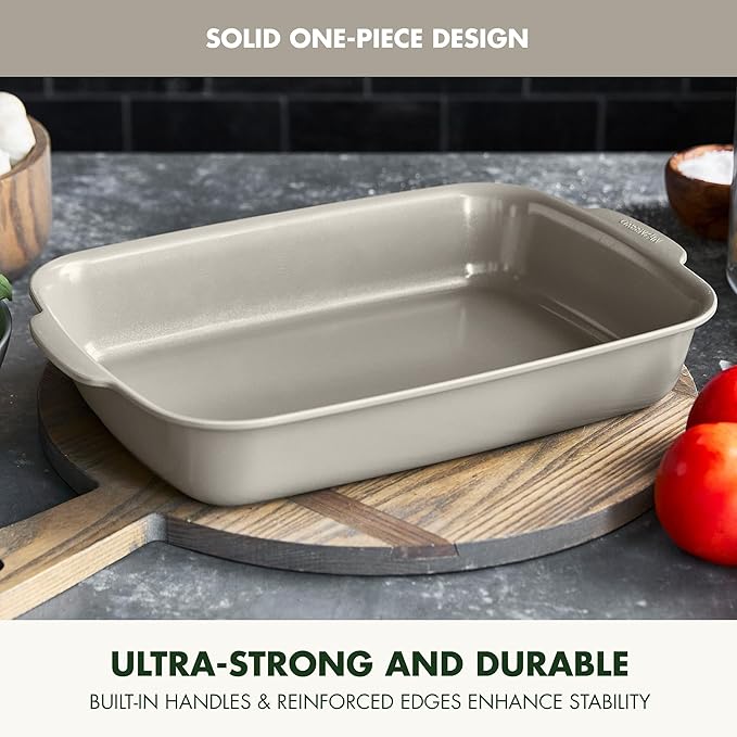GreenPan Premiere Ovenware Healthy Ceramic Nonstick 13" x 9" Rectangular Baking Pan, PFAS-Free, Warp-Free Bakeware, Durable Quick Heating, Oven & Broiler Safe to 600F, Dishwasher Safe, Taupe