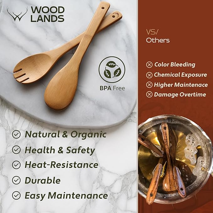 Wooden Spoons for Cooking - 6-Piece Wooden Utensil Set with Spatulas & Spoons, Heat-Resistant, Eco-Friendly Kitchen Utensils for Non-Stick Cookware