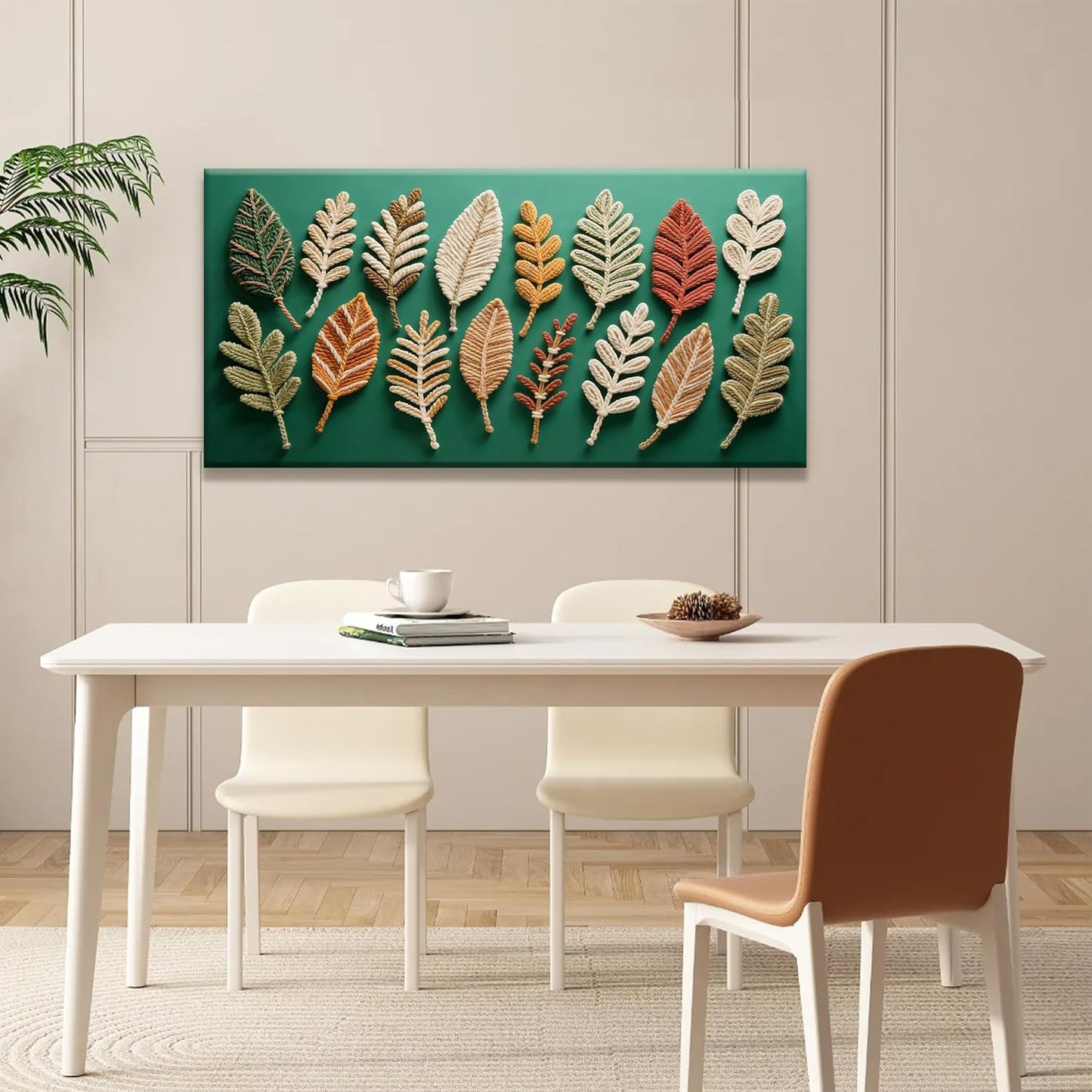 Tsomzxng Canvas Art Wall Decor Modern Bohemian Feather Abstract Art Decor Paintings Boho Wall Art Prints Green Wall Art Pictures For Bedroom Kitchen Office Home Decoration 20" × 40"