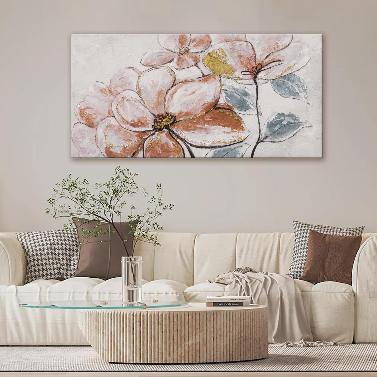 YISXINOAG Wall Art Living Room Decor Brown Pink Flower White Wall Art Decor Modern Canvas Art Wall Decor Home Wall Decor Suitable For Bedroom Apartment Office Wall Decor Can Be Hung 24"X48"