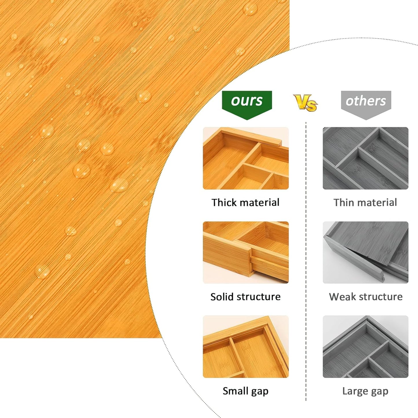 Silverware Drawer Organizer, Expandable Bamboo with Adjustable Utensil Cutlery Holder, Kitchen Flatware Organizer