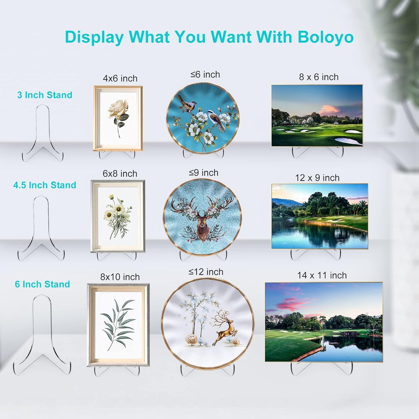 Boloyo 60-Degree Angle Acrylic Plate Display Stand , 4.5 Inch 5PC Clear Acrylic Display Holder Easel Base for Home Office Kitchen School Art Display