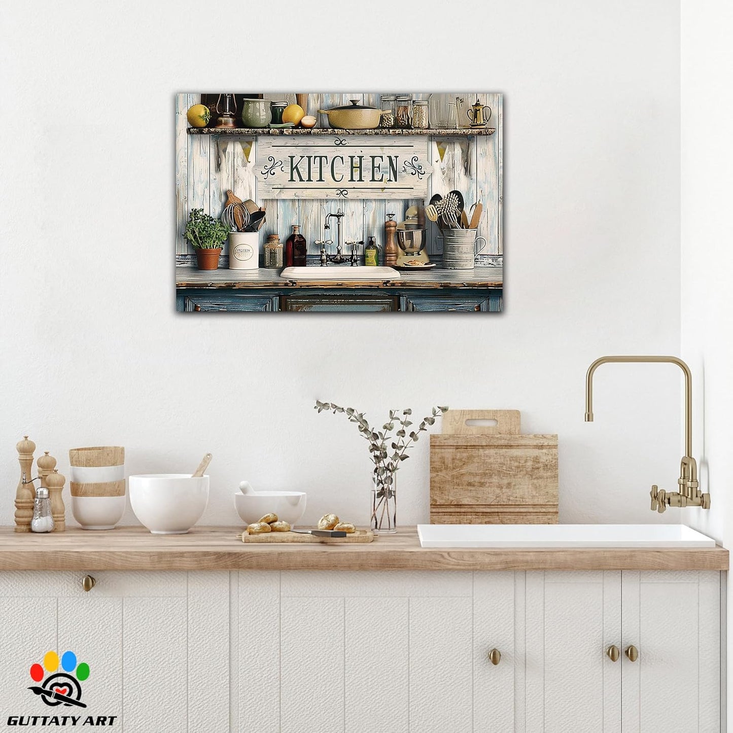 GUTTATY Farmhouse Wall Art Rustic Kitchen Decor, Ready to Hang Tidy Kitchen,Vintage Posters Prints for Dinning Room Home Kitchen Restaurant Painting 18×24 Inch
