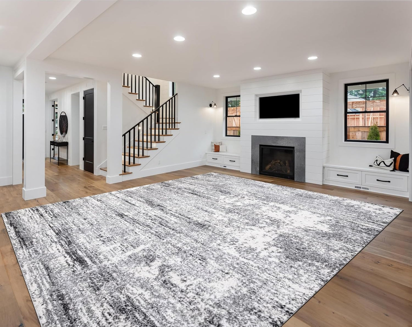 Keen Home Design Area Rugs - 10x14 Non-Shedding, Abstract Rugs for Kitchen, Living Room, Bedroom, Dining Room, Entryway - Size: 9'10" x 14', Abstract Cream/Grey