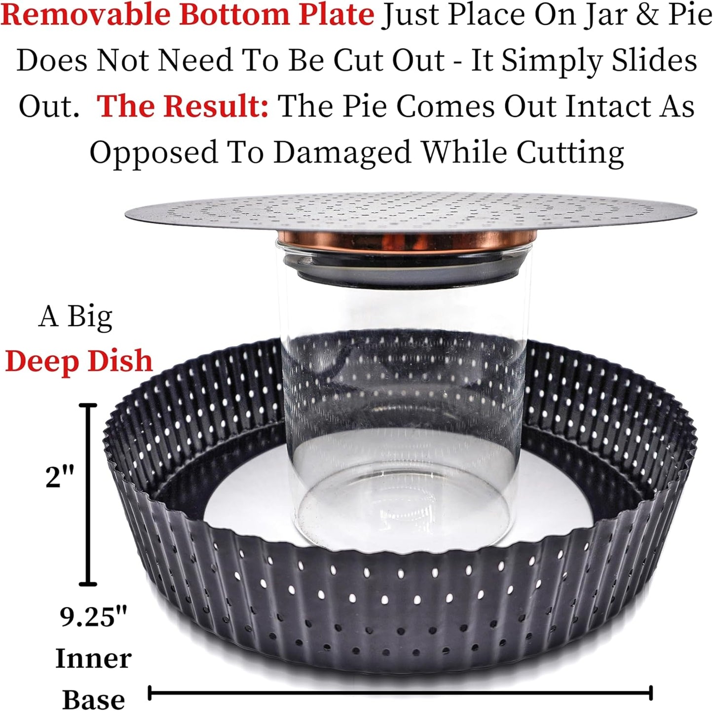 Why Holes: For The Crispiest Crusts. King Crispy's Deep Pie, Tart & Quiche Pan. A Non-Stick, Removable Bottom, Dishwasher Safe, Perforated Pie Pan Baking Plate Dish (9 inch x 2 Deep).
