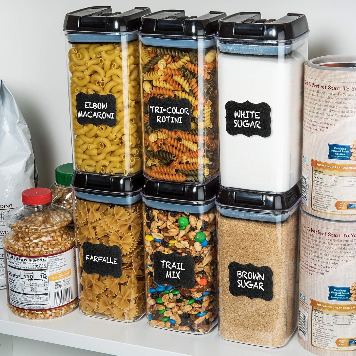 Shazo Airtight Food Storage Containers with Lids - 6 PC BPA Free Clear Plastic Cereal Containers with Easy Lock Lids for Kitchen and Pantry Organization for Snacks and Pasta - 1.2L