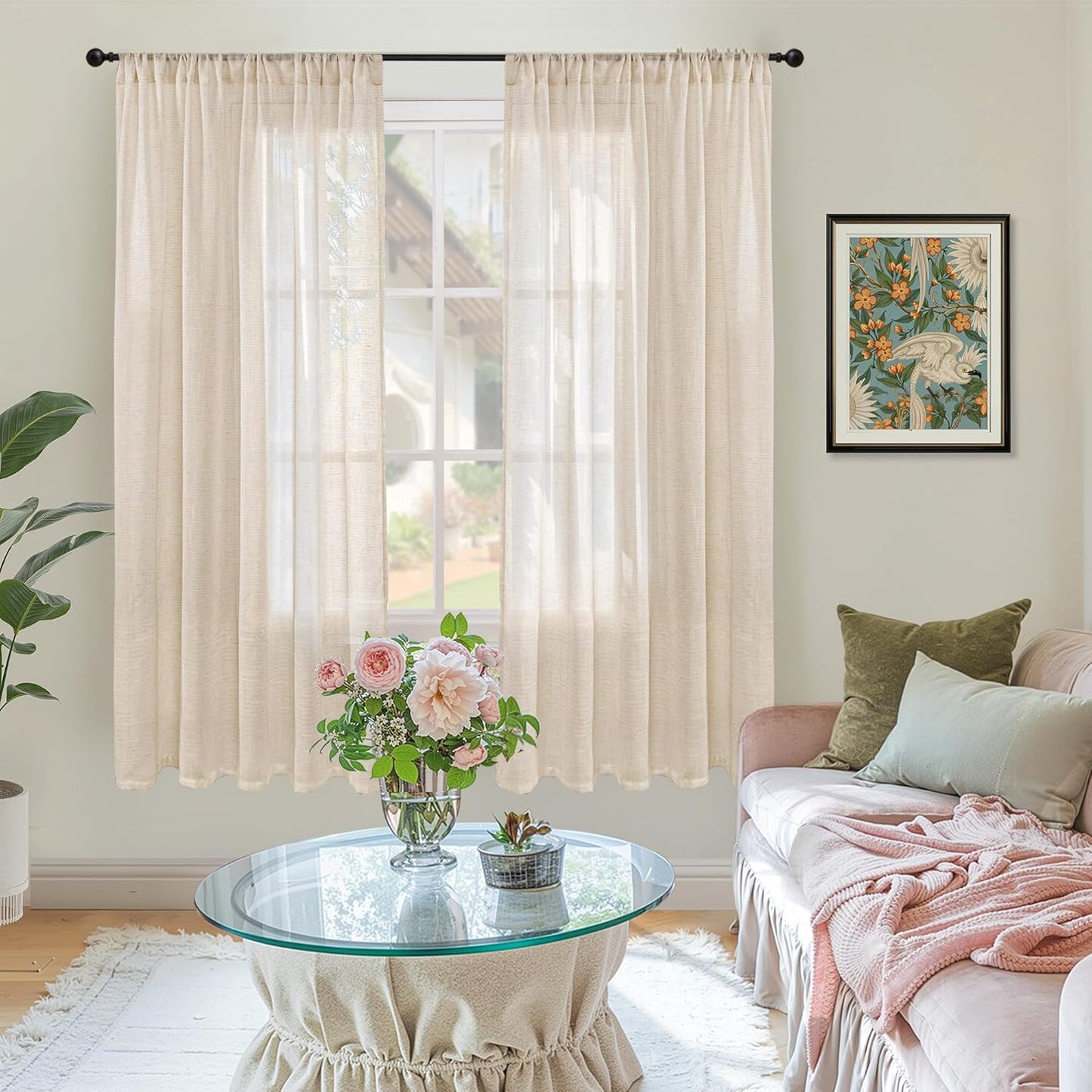 BGment Natural Linen Curtains 72 Inches Long for Bedroom Windows - Rod Pocket Light Filtering Drapes for Farmhouse Living Room Dining Decorative Lightweight Rustic, 2 Panels, 52 Inch Wide Each Panel