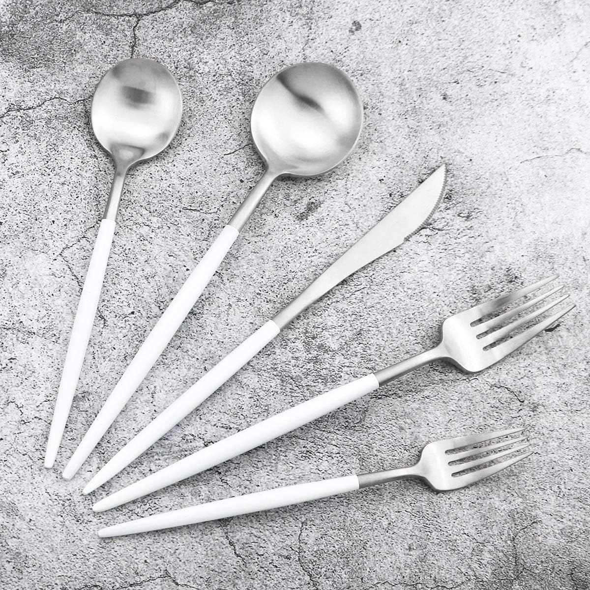 Gugrida 5-Piece Matte Silver Stainless Steel Satin Finish Flatware Set - Dishwasher Safe, Perfect for Camping, Office Lunch or Home Use