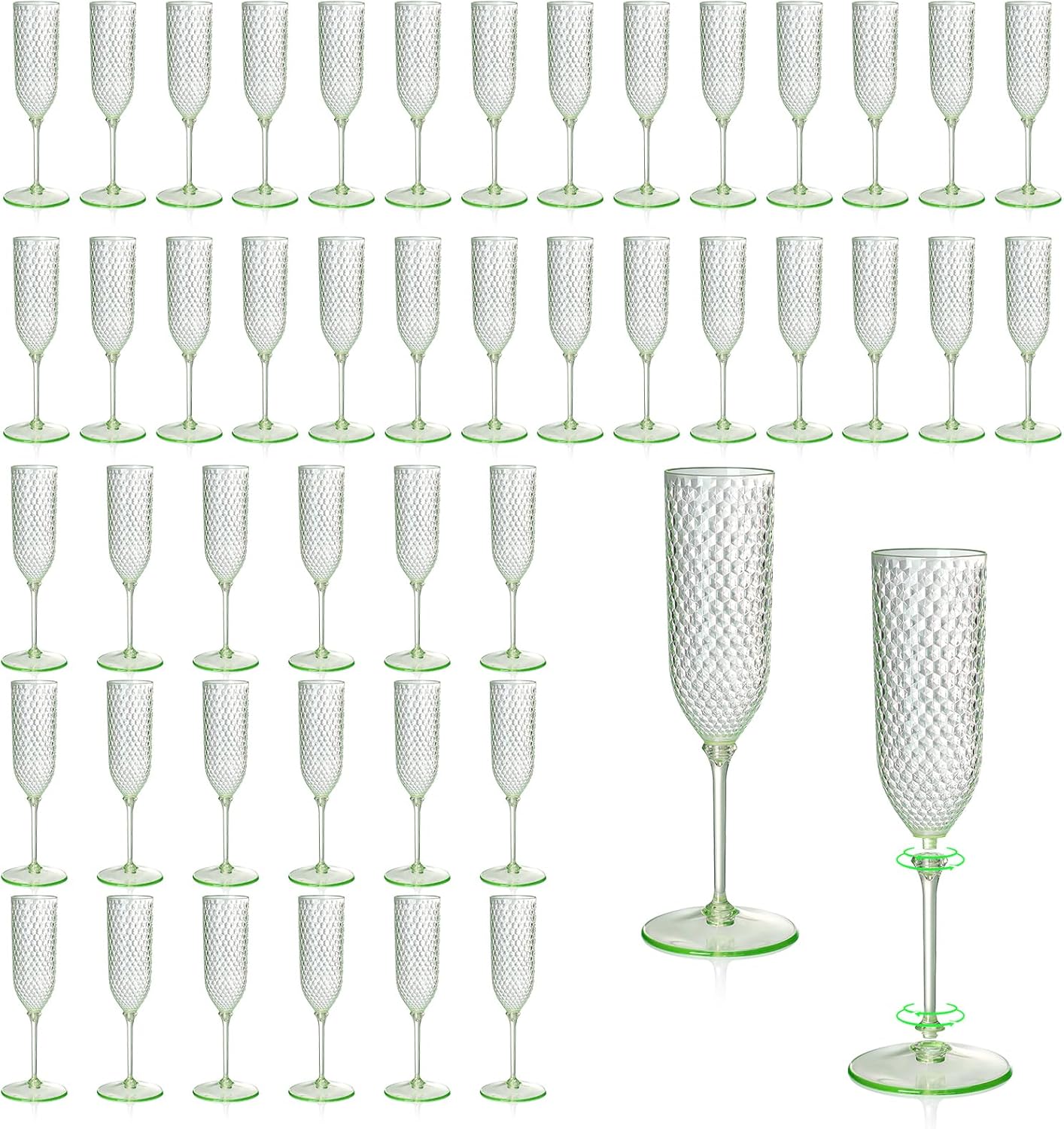 XUWAIDSGN 48 Pack Green Detachable 2 piece Champagne Flutes 5.5 Oz Unbreakable Plastic Mimosa Disposable Champagne Glasses Drinking Cups Stemmed Reusable Wine Toasting Glasses for Wedding