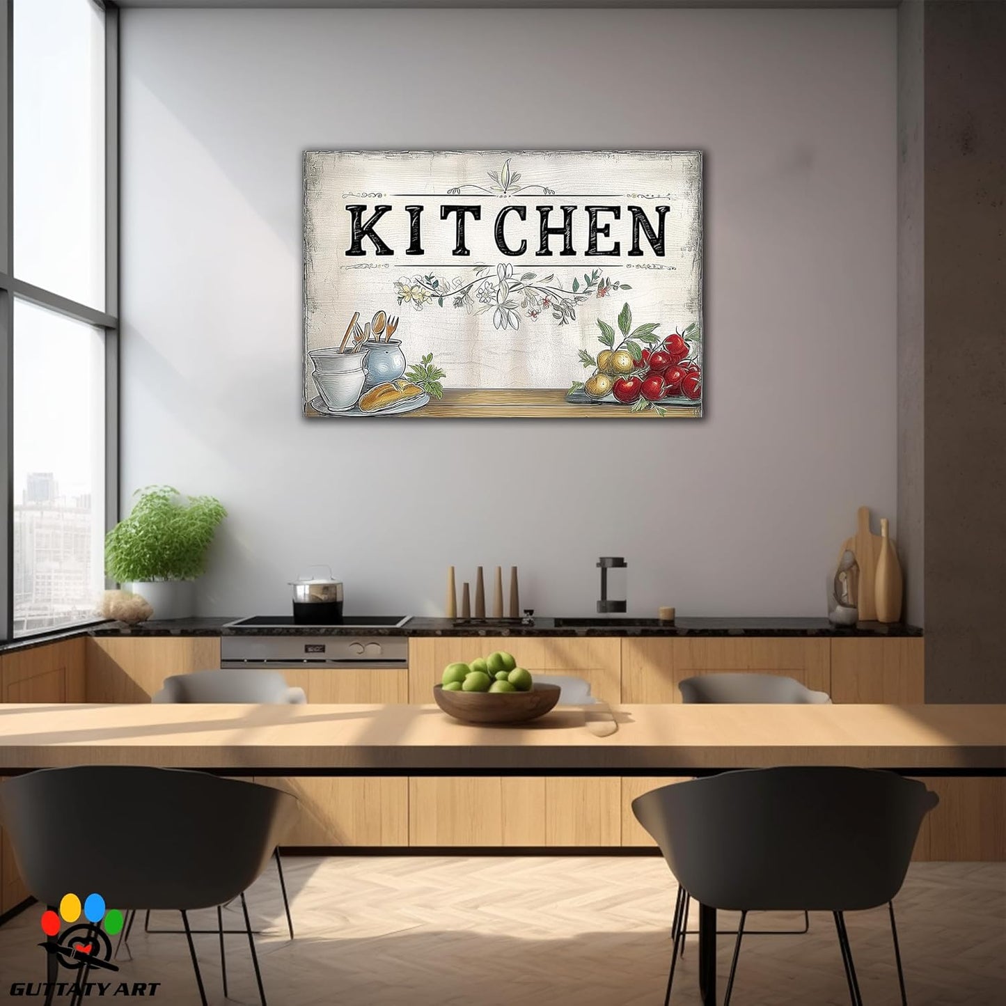 GUTTATY Farmhouse Wall Art Rustic Kitchen Decor, Ready to Hang Kitchen Canvas Print Spoon And Tomato Retro Posters Prints for Dinning Room Home Kitchen Restaurant Painting 32×48 Inch