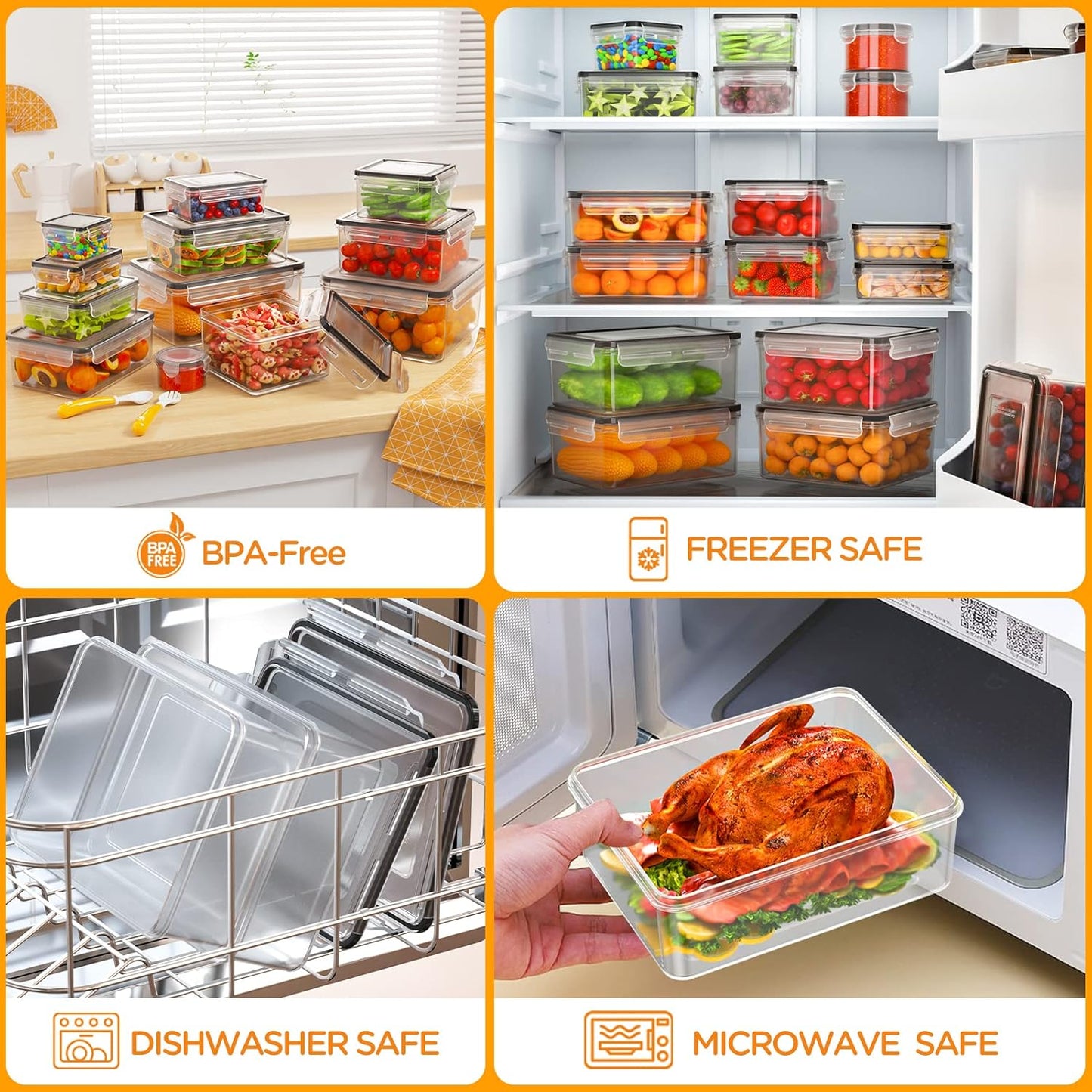 52 Piece Airtight Food Storage Containers Set with Lids (26 Containers & 26 Lids),100% Leakproof Plastic Meal Prep Container Reusable, BPA Free Kitchen and Pantry Organization - Labels & Pen