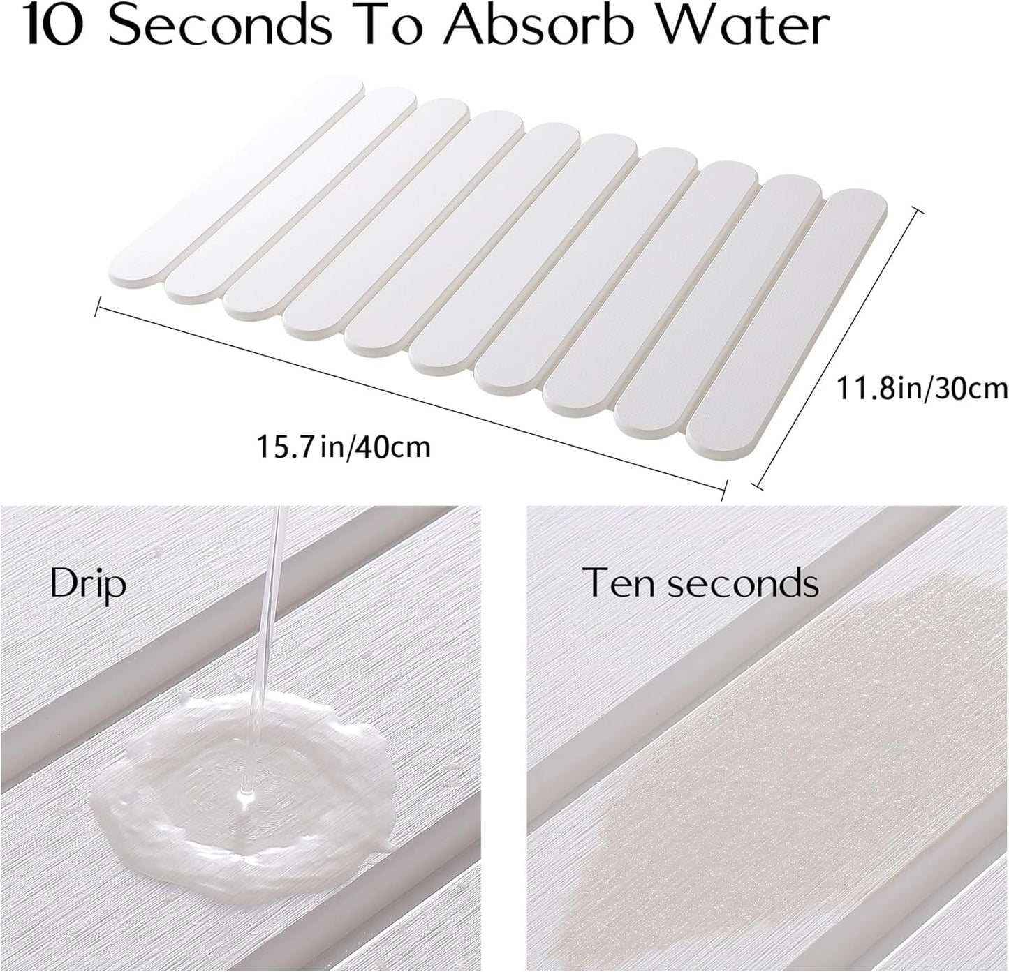 16"×12" White Stone Dish Drying Mats for Kitchen Counter, Large Quick Dry Collapsible Eco-Friendly Super Absorbent Diatomaceous Earth Heat-resistant Mat for Dishes Bottles Cups, Match Any Countertop