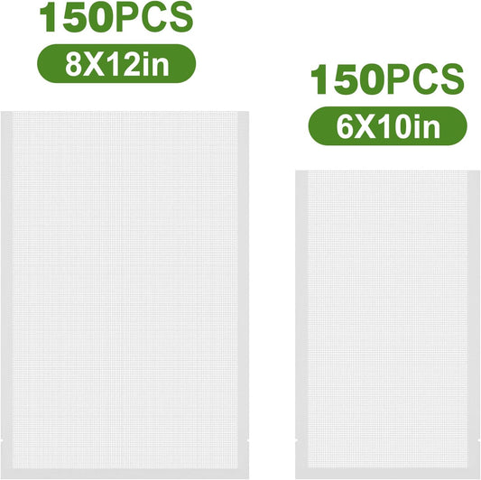 Moretoes 300pcs Vacuum Sealer Bags, 150pcs Quart 8" x 12" and 150pcs Pint 6" x 10", BPA Free, Pre-cut Commercial Grade Vac Bags for Food Storage, Meal Prep or Sous Vide