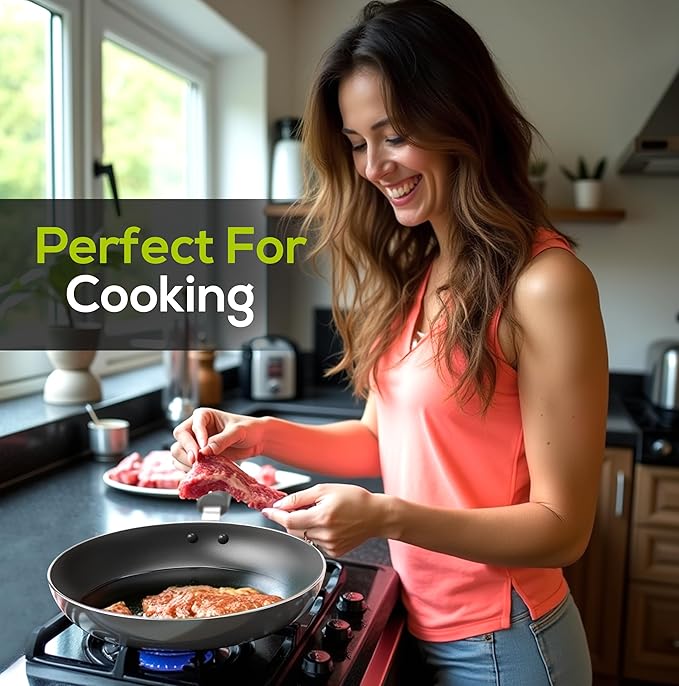 Utopia Kitchen Saute Fry Pan Nonstick Frying Pan 11 Inch Induction Bottom Aluminum Alloy and Scratch Resistant Body Riveted Handle (Grey-Black) Pack of 02