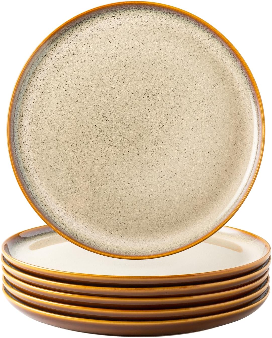 LERATIO Ceramic Dinner Plates Set of 6, 10.5 Inch Reactive Glaze Porcelain Plates, Modern Shape Dinnerware Dishes Set for Kitchen,Microwave&Dishwasher&Oven Safe, Scratch Resistant-Khaki