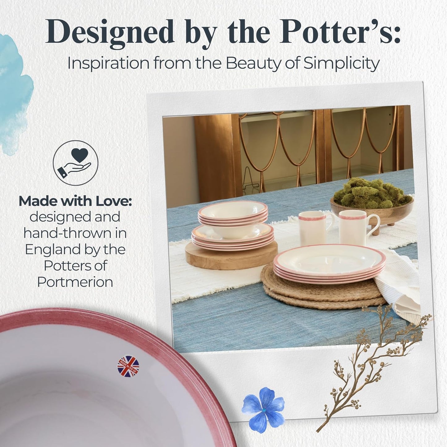 Portmeirion Potter’s Brushstroke Oatmeal Bowls (Set of 4) - Versatile Earthenware Bowls for Kitchen, Soups, Cereal & Desserts - Dishwasher & Microwave Safe - Made in UK Dinnerware Collection (Red)