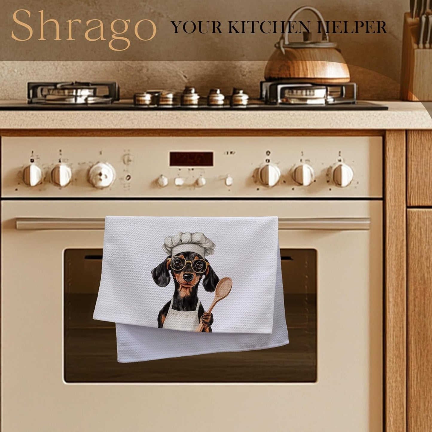 Funny Weiner Dog Chef Kitchen Towels, Gifts for Dachshund Lovers Dish Tea Towels for Kitchen, Chef Gifts for Men Women Decorative Hand Towel, 16x24 Inch