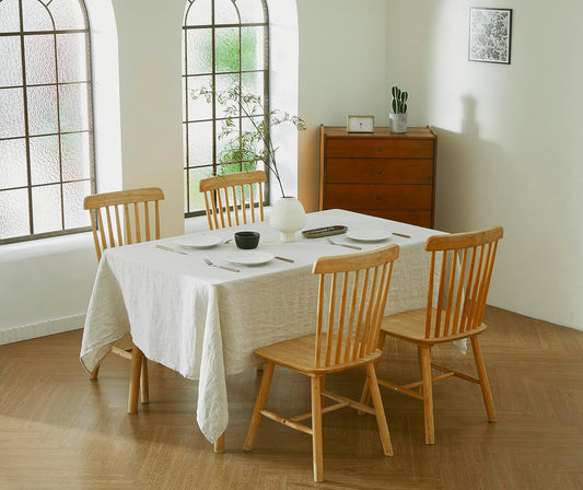 100% French Flax Linen Tablecloths Rectangle 84Lx60W Inch for Dinners, Parties, Easter, Halloween, Camping, Stone Washed, Textured, Machine Washable, 6-8 Sets (60''x84'', Natural Linen)