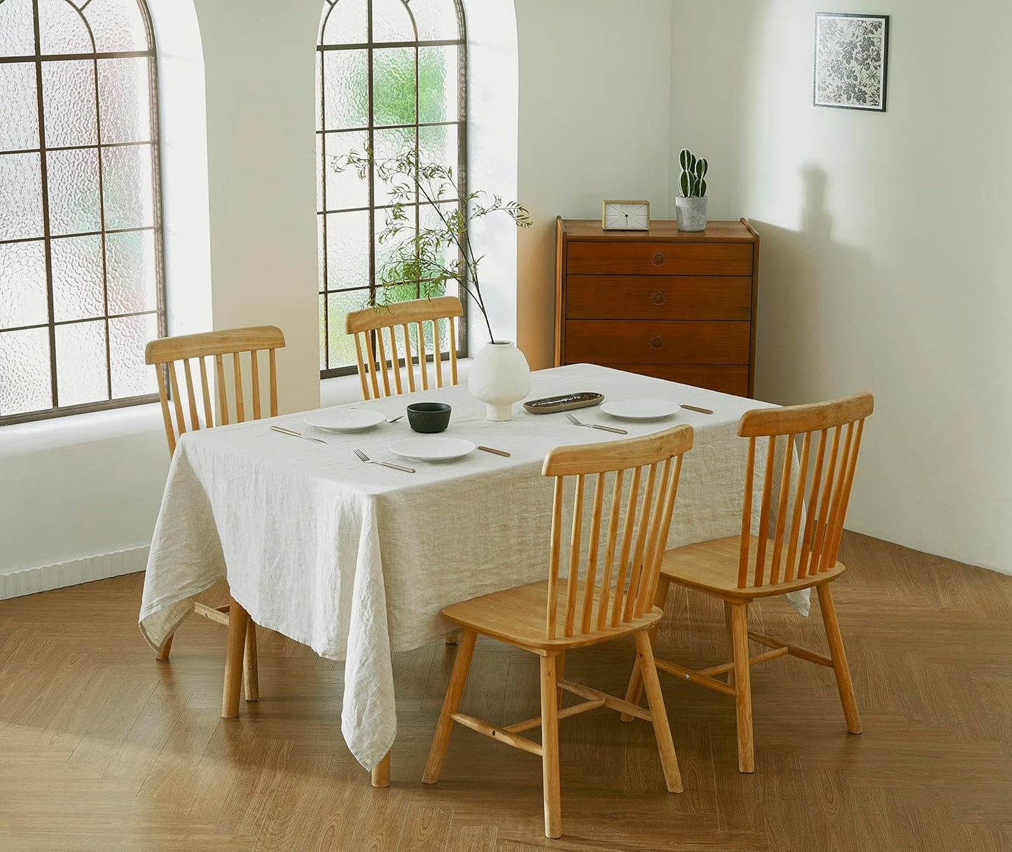 100% French Flax Linen Tablecloths Rectangle 144Lx60W Inch for Dinners, Parties, Easter, Halloween, Camping, Stone Washed, Textured, Machine Washable, 12-14 Sets (60''x144'', Natural Linen)