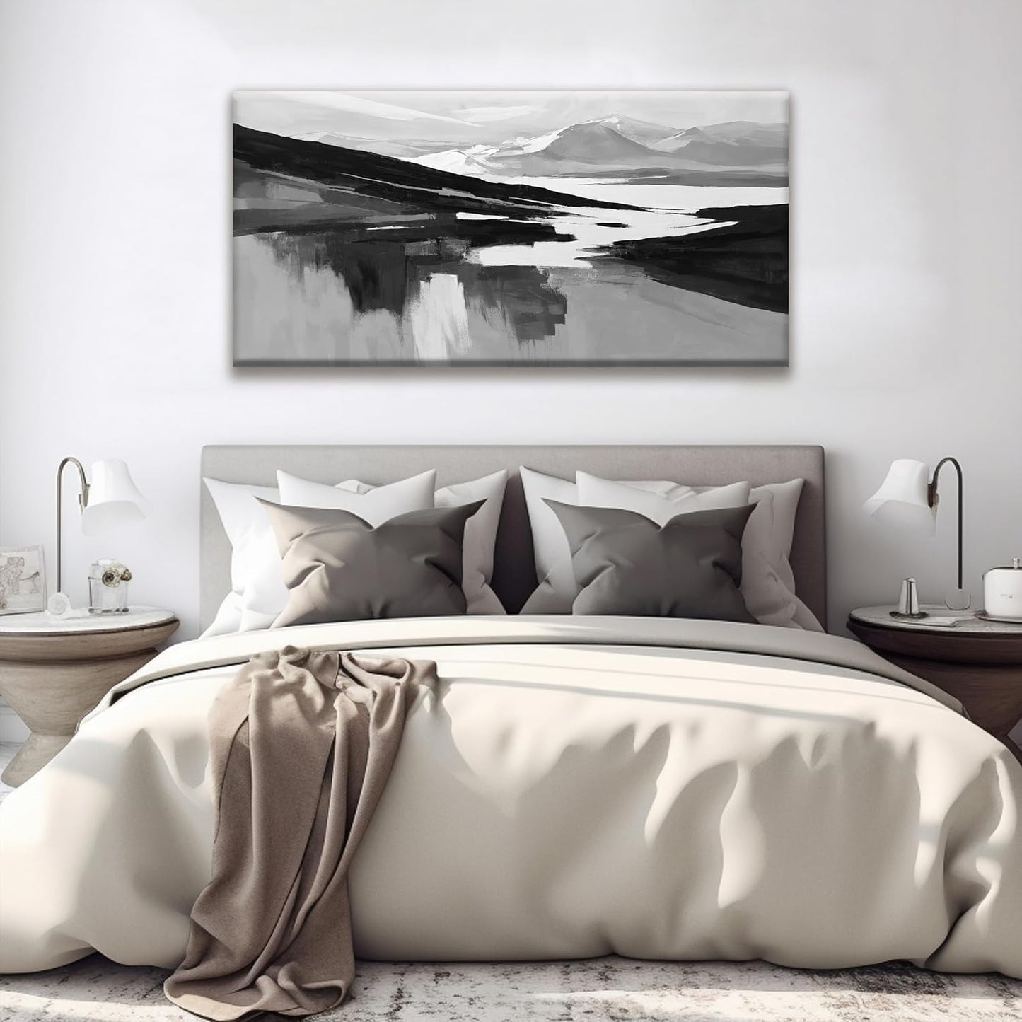 Abstract Wall Art Decor Grey White Wall Art Painting Canvas Art Wall Decor Prints Minimalist Abstract Black Wall Decor For Living Room Wall Bedroom Kitchen Office Artwork 24"×48"