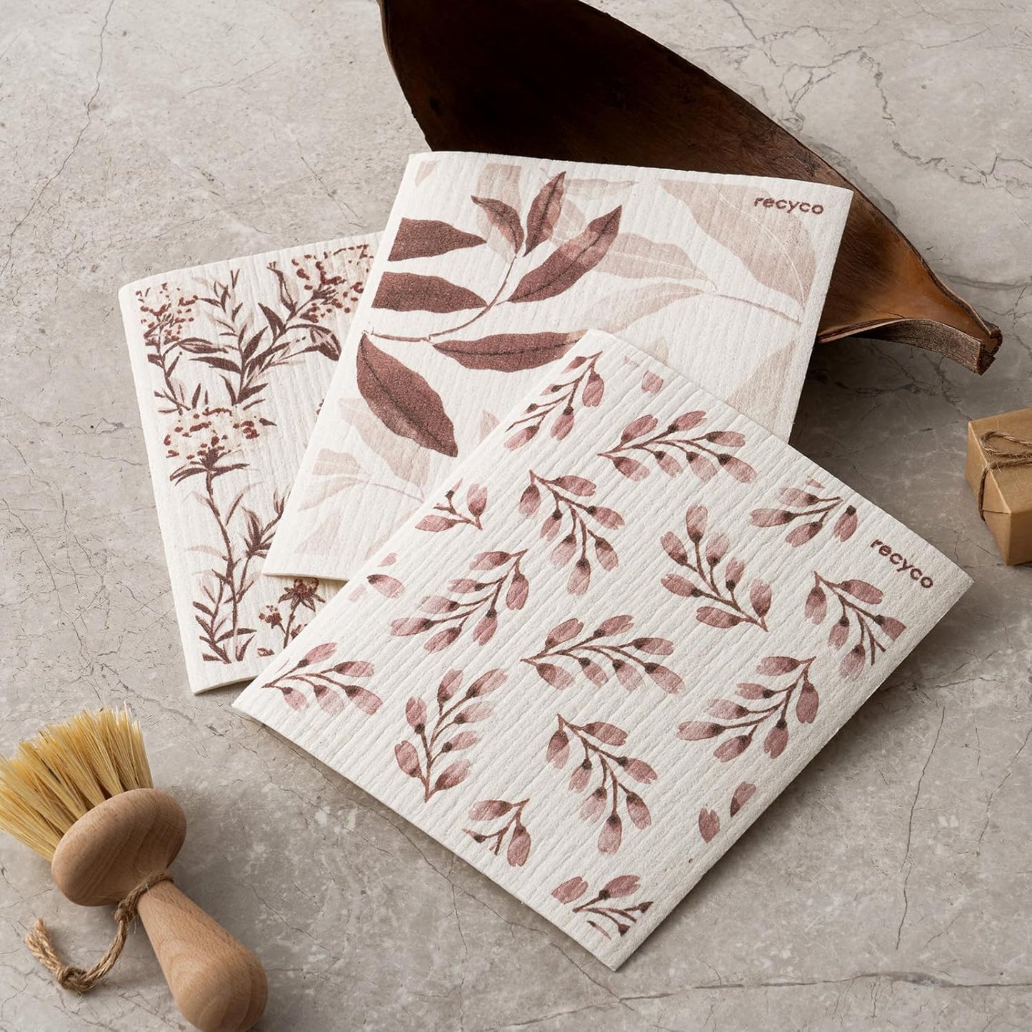 RECYCO Swedish Dishcloths for Kitchen | 6 Pack Watercolor Florals Washable Dish Rags | Cellulose Reusable Cleaning Paper Towels | Absorbent Counter Dish Cloth Sponge Kitchen Wipes, 8" L x 7" W