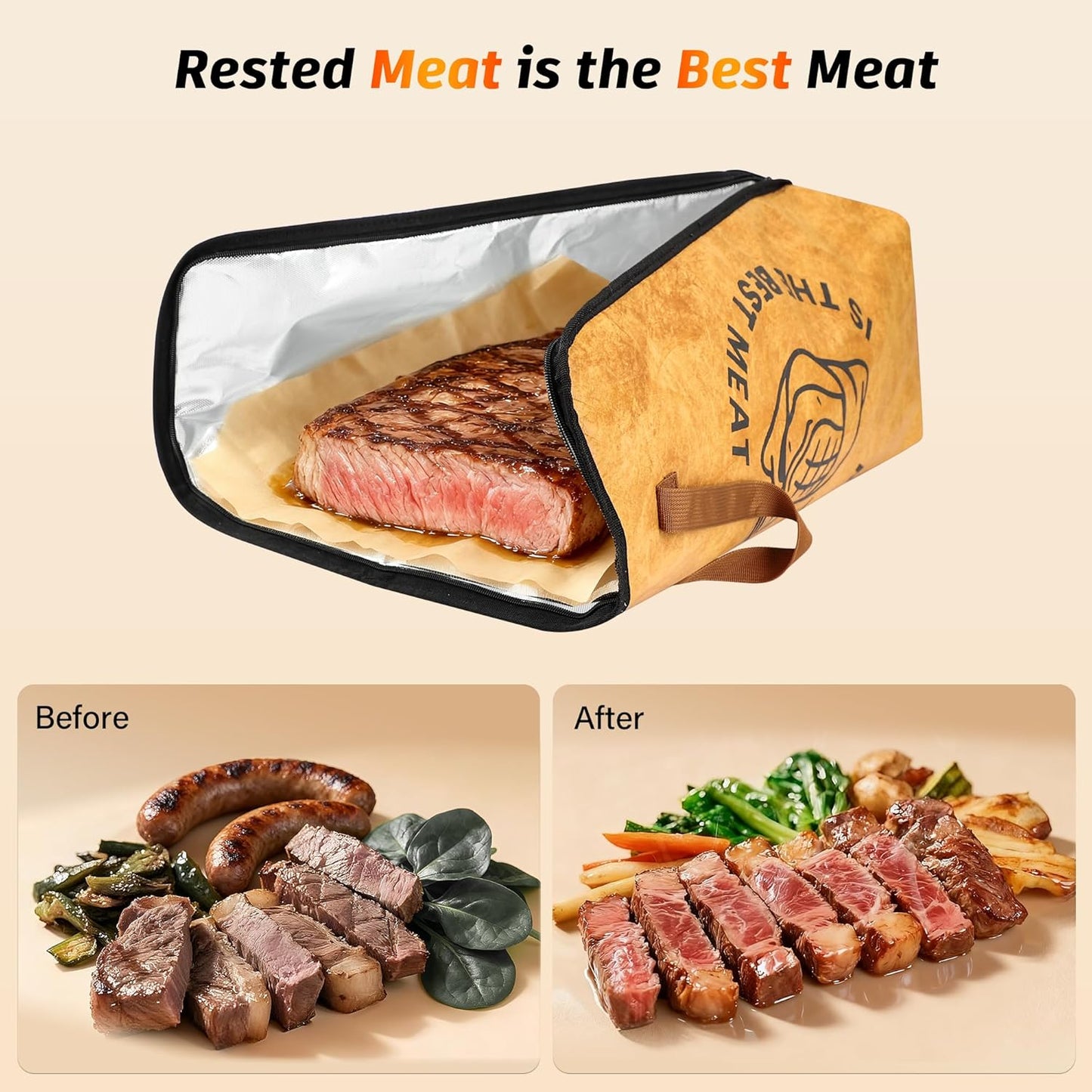 Bonviee 21" BBQ Blanket for Resting Meat, Reusable Smoker Insulated Bag with Wide Mouth for Brisket, Pork Shoulder, Turkey, Beef & Large Roasts, Keeps Meat Warm & Juicy (21in, 1PCS)