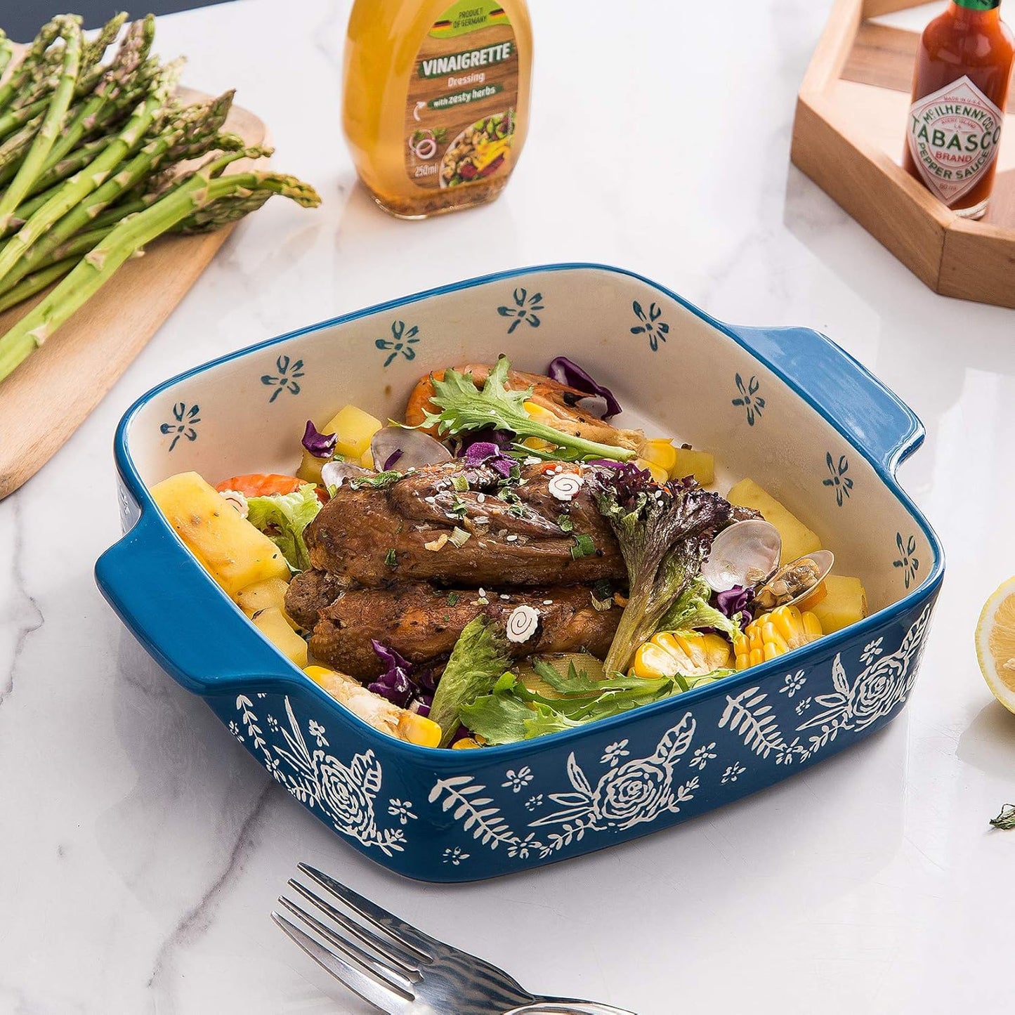 Wisenvoy Baking Dish Ceramic Brownie Pan 9x9 Baking Pan Casserole Dish Lasagna Pan Square Rose Bakeware Sets