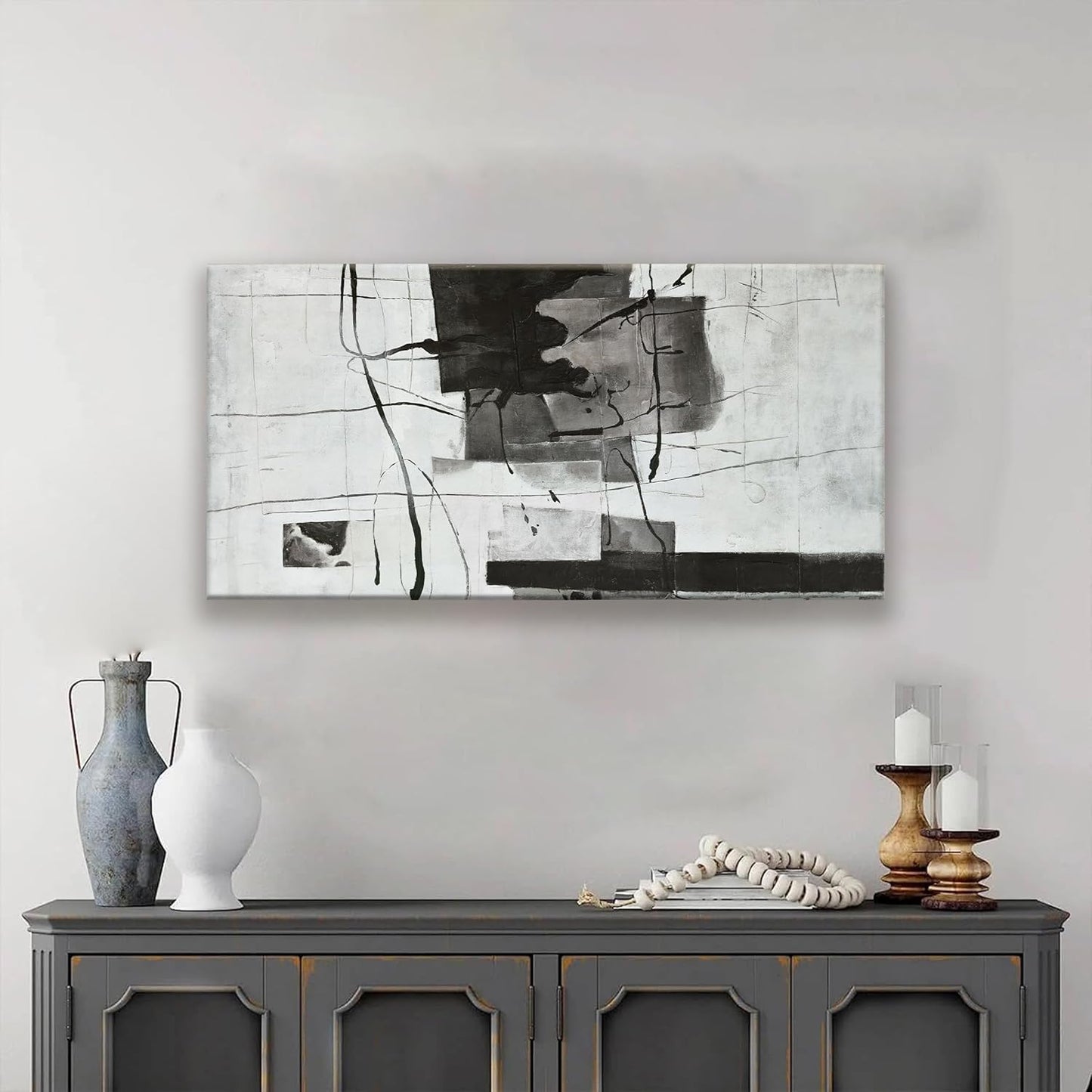 Suconvng Black And White Wall Art Abstract Wall Decor Modern Artwork Canvas Prints Picture Canvas Art Wall Decor Modern Wall Artwork Bedroom Living Room Office Decoration Ready To Hang 24"X48"