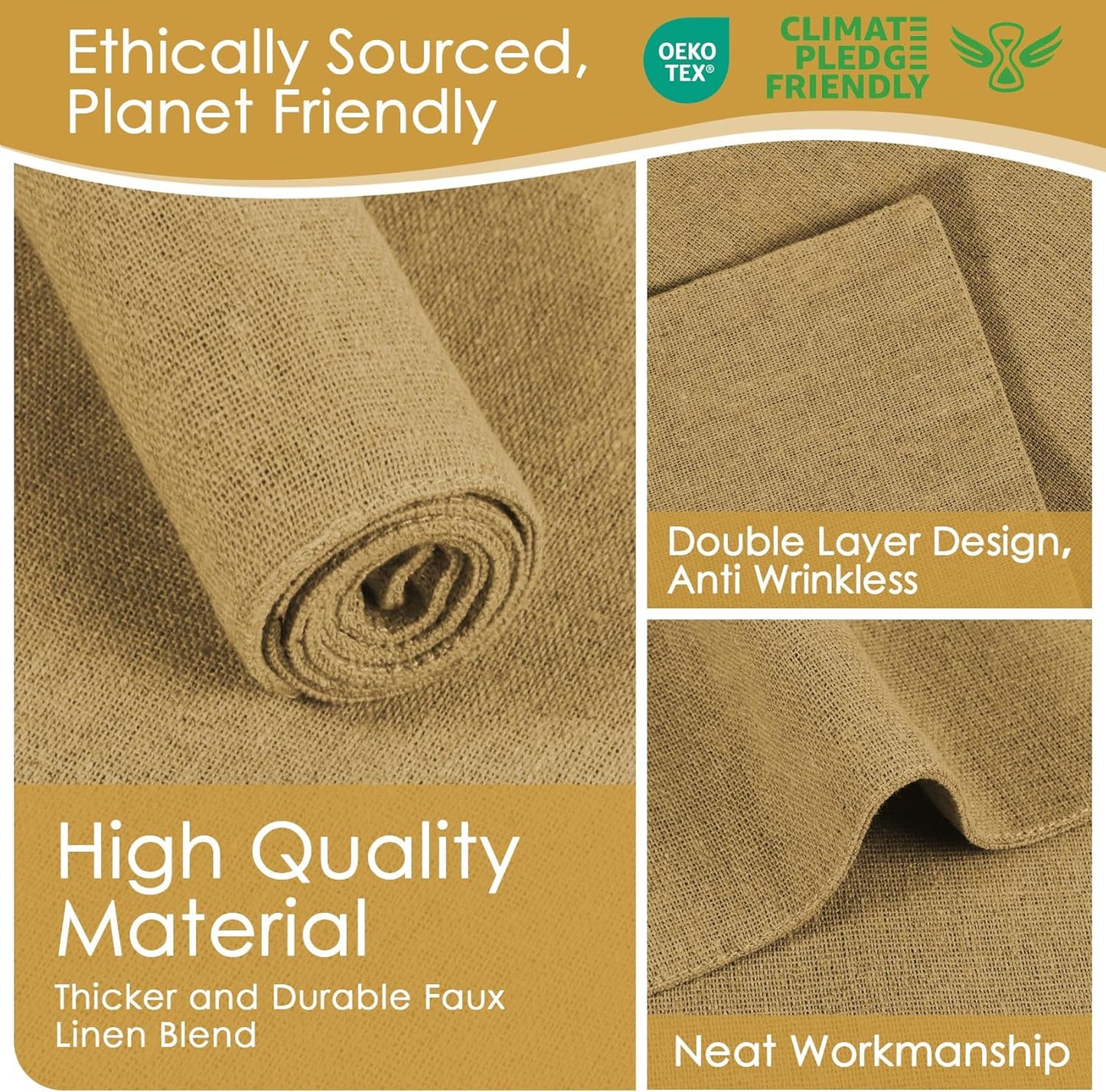MANSPHIL Khaki Cloth Placemats Set of 4, Washable Thick Faux Linen Place Mats Heat Resistant Double Layer Fabric Table Mats Wrinkle Free Dining Kitchen Table Decor - 13x19 Inch Oeko Tex Placemat