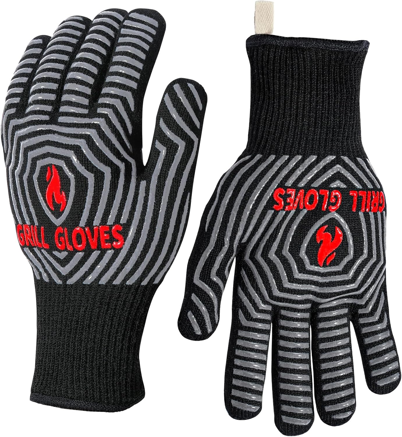 QUWIN BBQ Gloves, Oven Gloves, 1472℉ Extreme Heat Resistant,Grilling Gloves Silicone Non-Slip Oven Mitts, Kitchen Gloves for BBQ, Grilling, Cooking, Baking-1 Pair… (Black, One Size Fits Most)