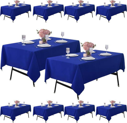 10-Pack 60x102 inch Royal Blue Table Cloths, Solid Stain and Wrinkle Resistant Oblong Tablecloth, Premium Plain Weave Polyester Fabric Rectangle Table Linen Covers for Hotel, Wedding