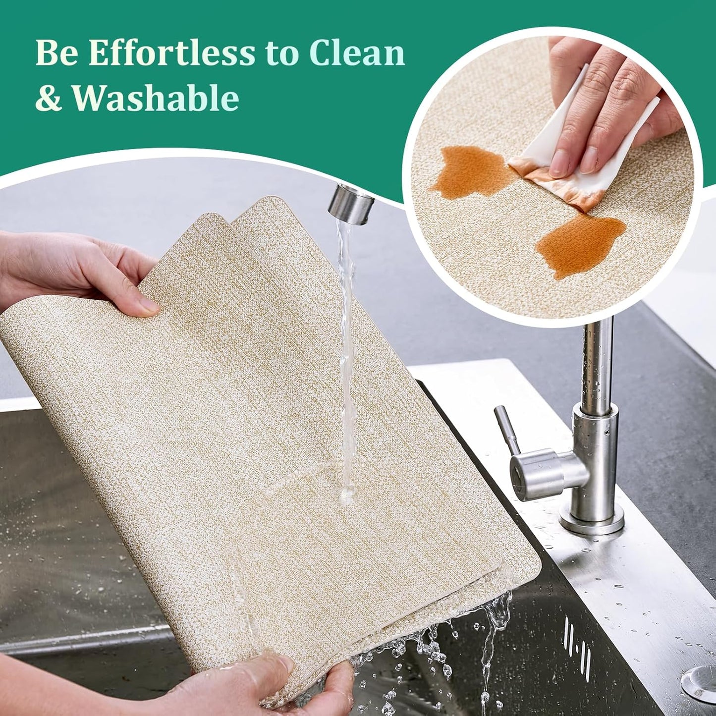 FOCUSLINE Faux Leather Placemats Set of 6, Beige Table Place Mats, Waterproof and Non-Slip Dining Table Mats for Indoor & Outdoor Use