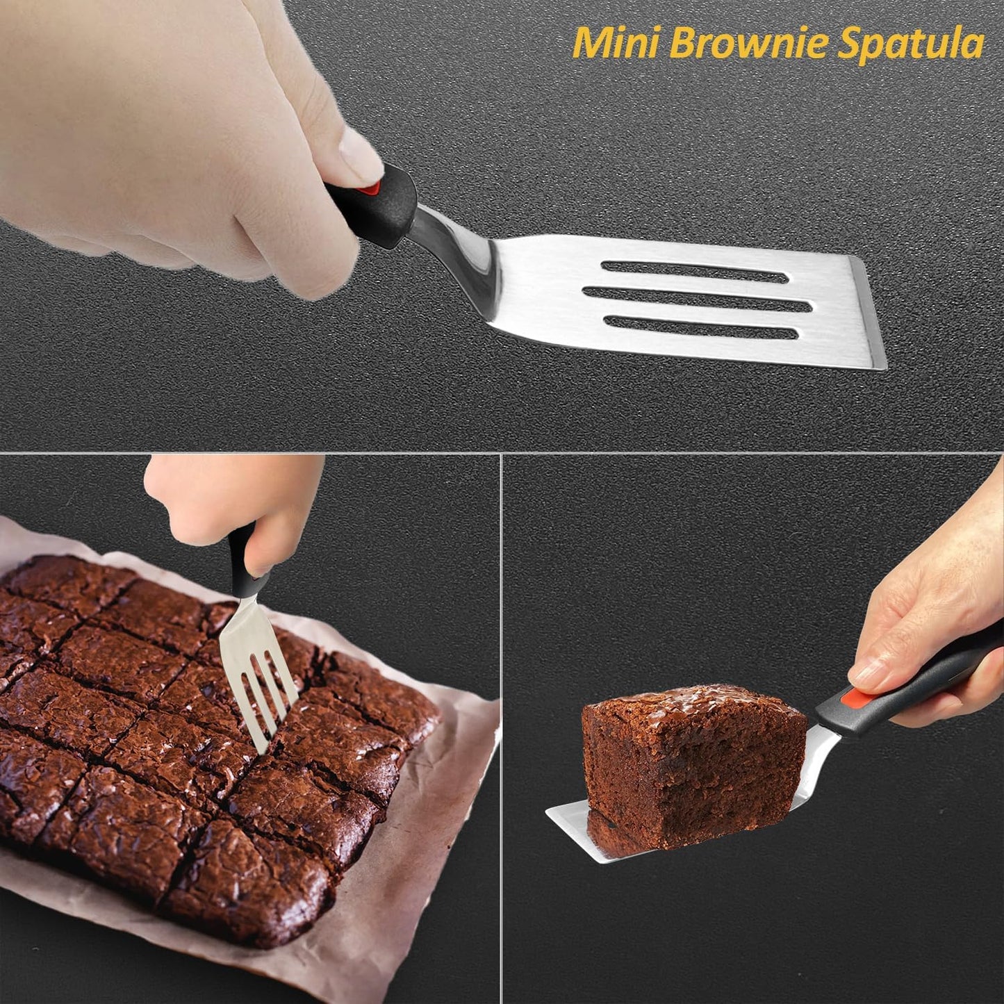 Stainless Steel Spatula Set with Heat Resistant Silicone Handle, VOVOLY Metal Spatulas For Kitchen Use, Thickened Smash Burger Spatula, Mini Brownie Spatula, Fish Flipper, Grill Scraper