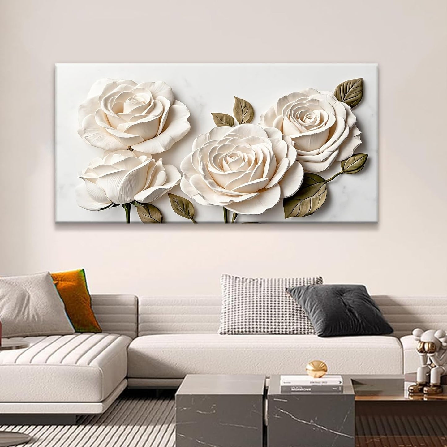Suconvng Canvas Art Wall Decor Floral Wall Art For Living Room Modern Canvas Wall Decor Prints Pictures For Wall White Flower Wall Art For Hotel Home Artwork 24x48 Inch